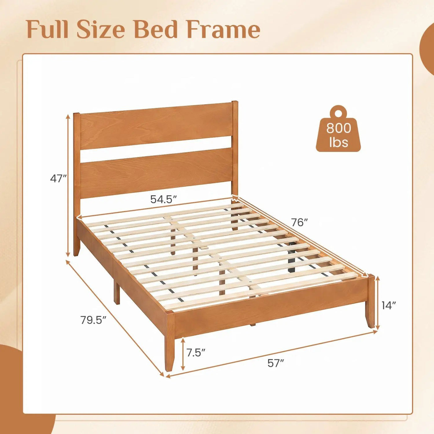 Full Bed Frame with Headboard and Solid Wood Legs by DirectDeals