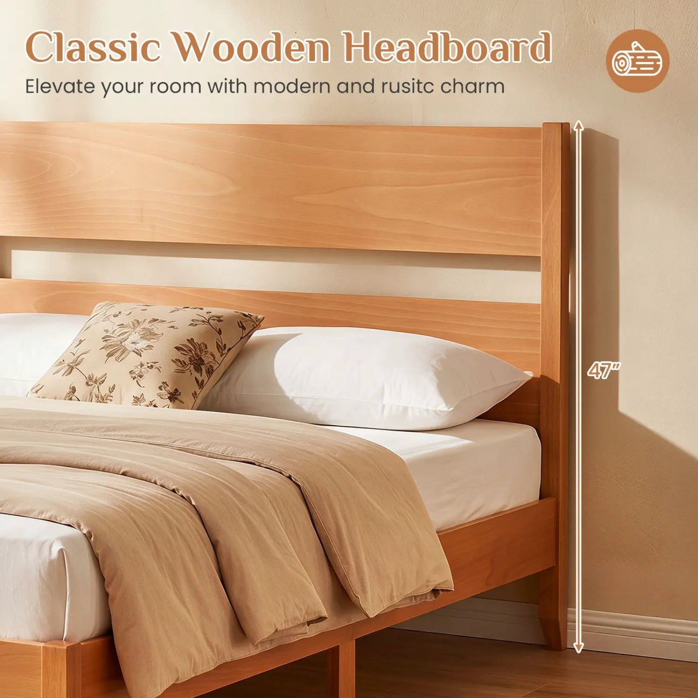 Full Bed Frame with Headboard and Solid Wood Legs by DirectDeals