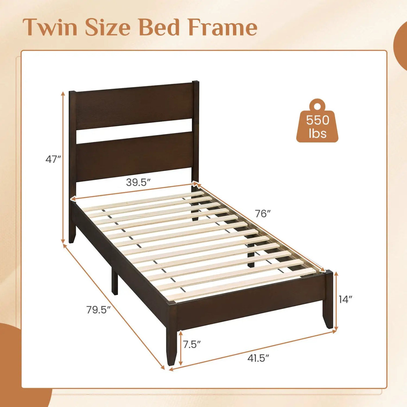 Twin Bed Frame with Headboard and Solid Wood Legs by DirectDeals