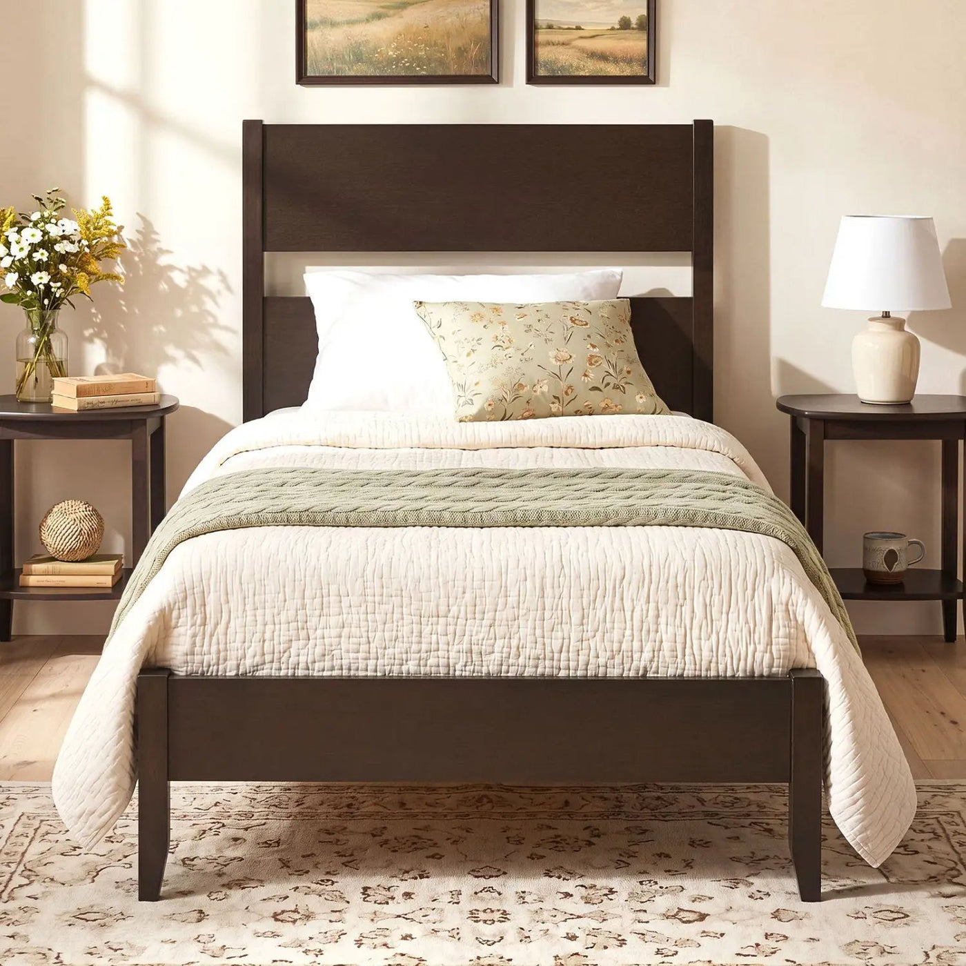 Twin Bed Frame with Headboard and Solid Wood Legs by DirectDeals