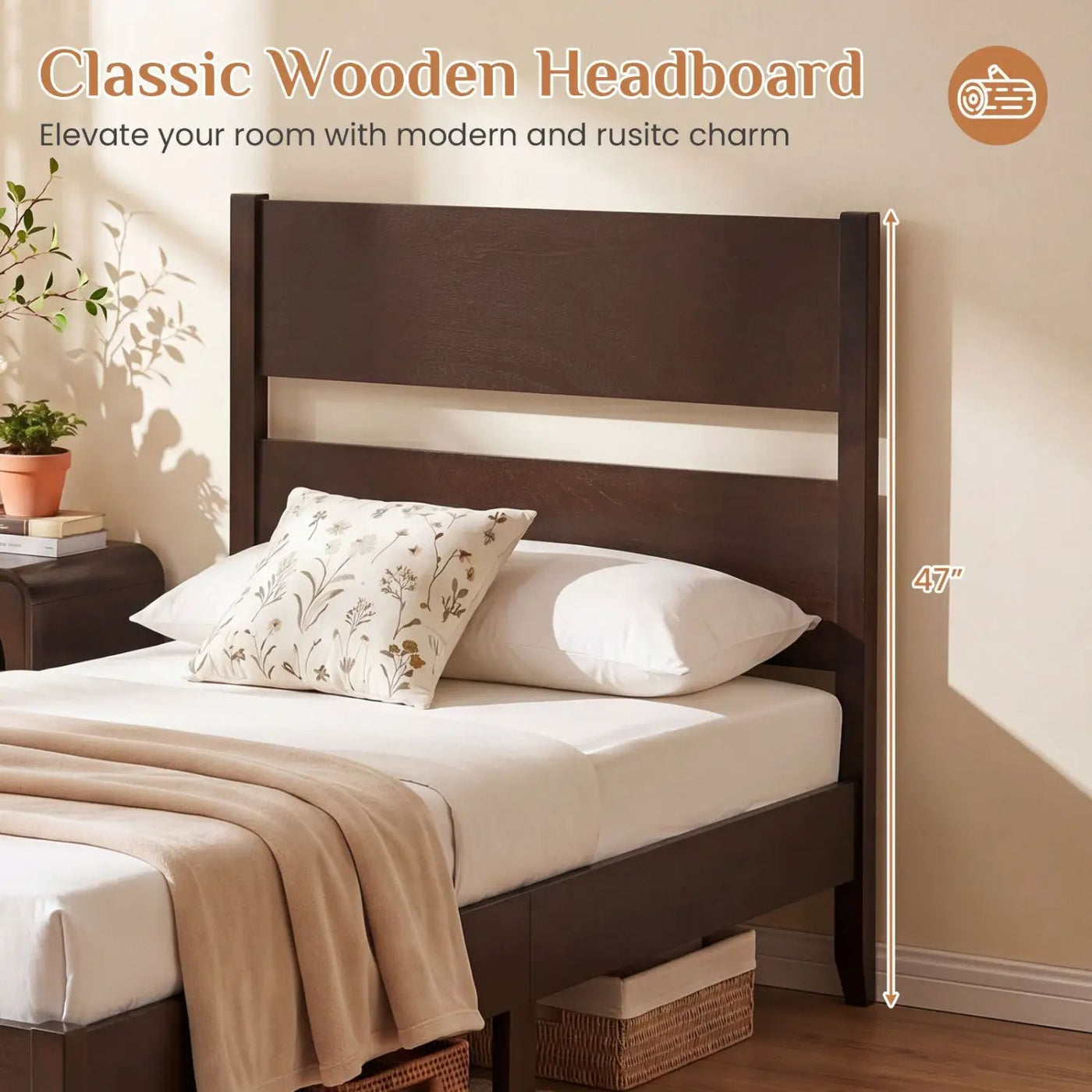 Twin Bed Frame with Headboard and Solid Wood Legs by DirectDeals