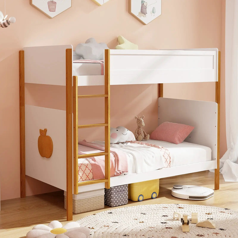 Twin Over Twin Bunk Bed with Integrated Ladder and Safety Guardrails-Twin Size by DirectDeals