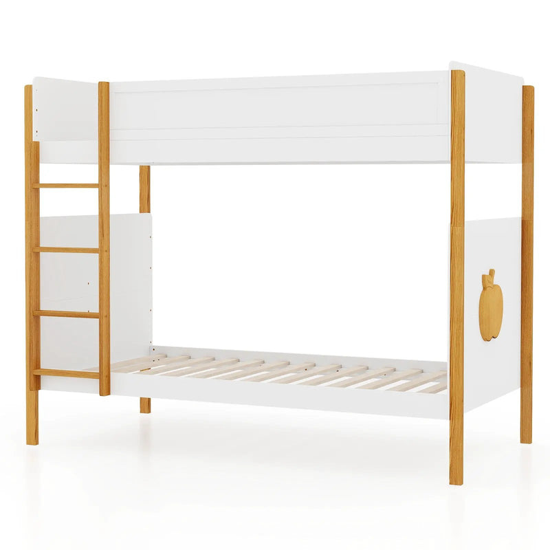 Twin Over Twin Bunk Bed with Integrated Ladder and Safety Guardrails-Twin Size by DirectDeals