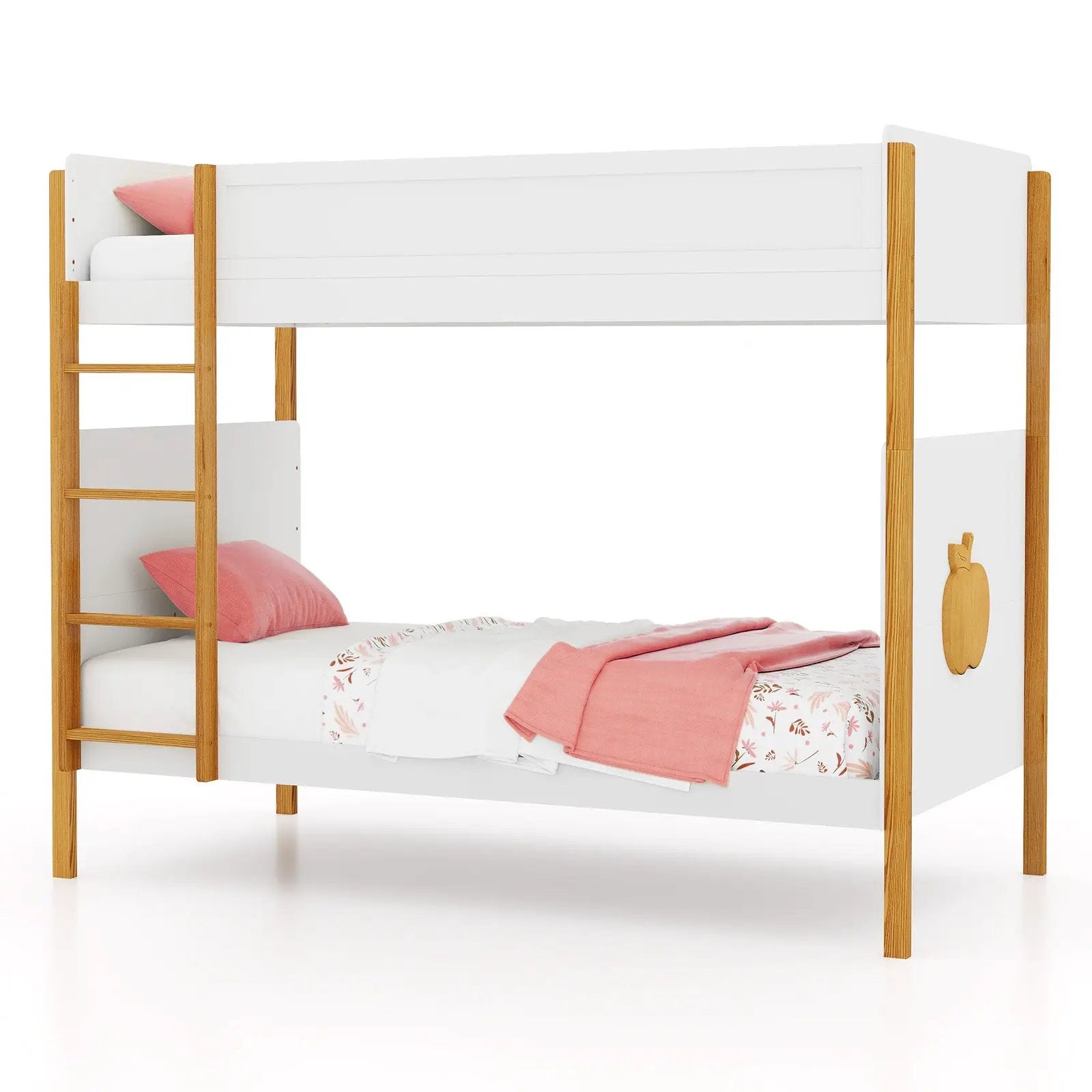 Twin Over Twin Bunk Bed with Integrated Ladder and Safety Guardrails-Twin Size by DirectDeals