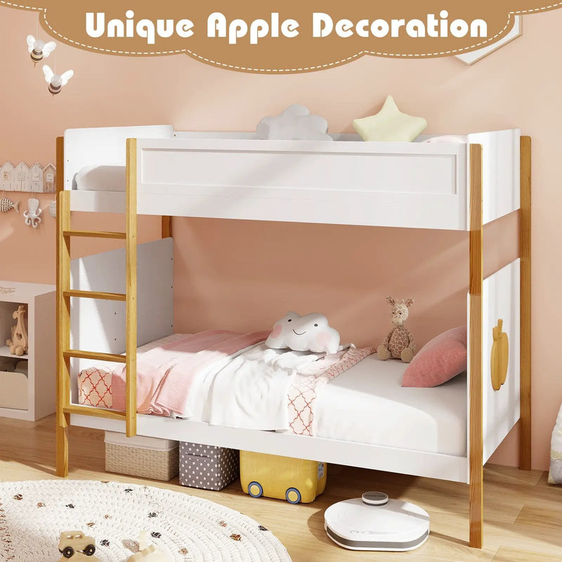 Twin Over Twin Bunk Bed with Integrated Ladder and Safety Guardrails-Twin Size by DirectDeals