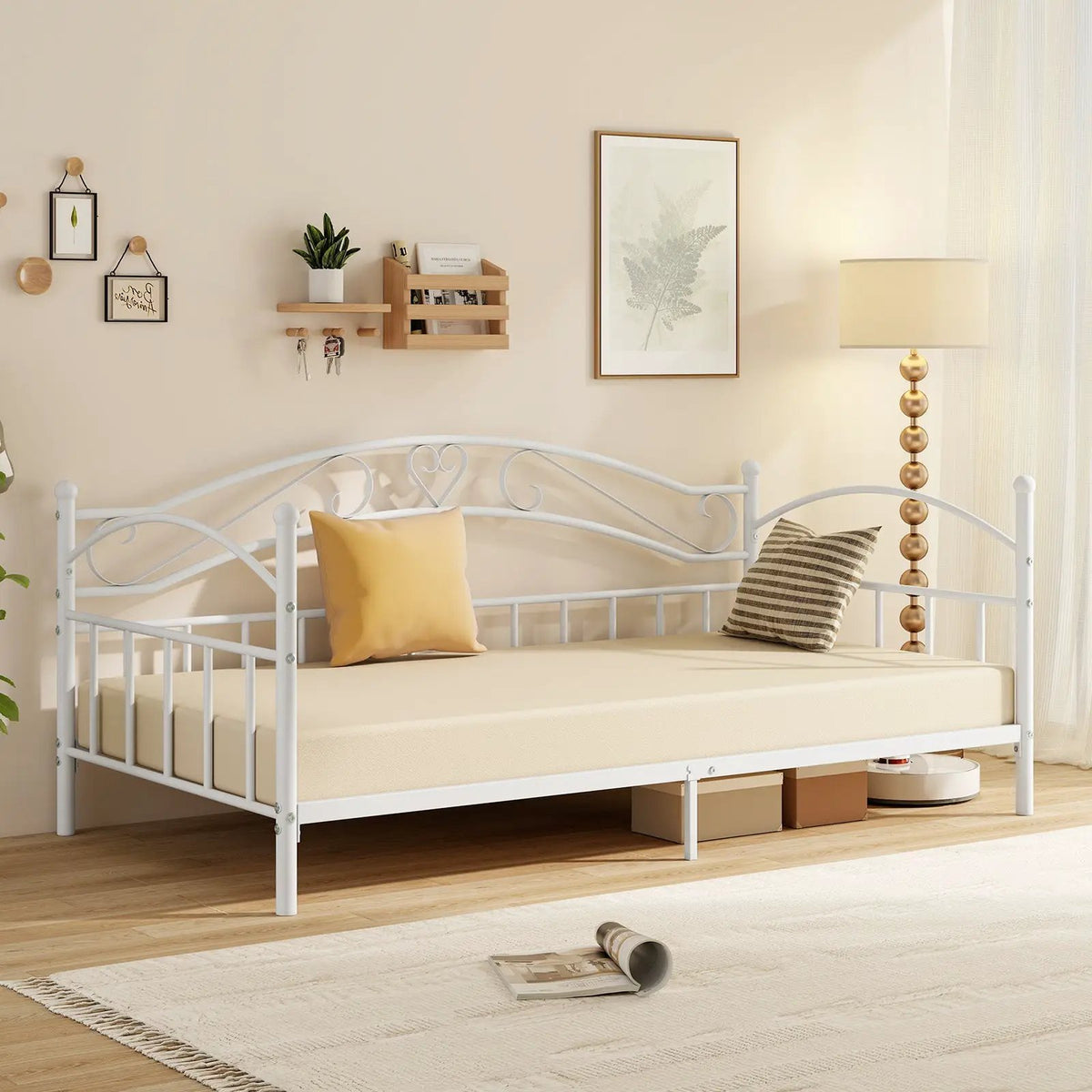 Twin Size Metal Daybed Frame with Headboard for Bedroom