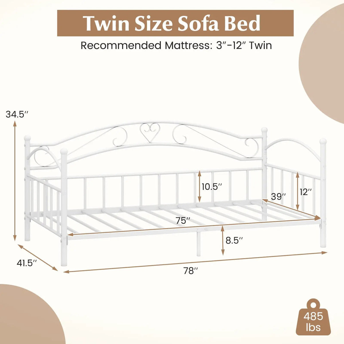 Twin Size Metal Daybed Frame with Headboard for Bedroom, photo 8 of 16