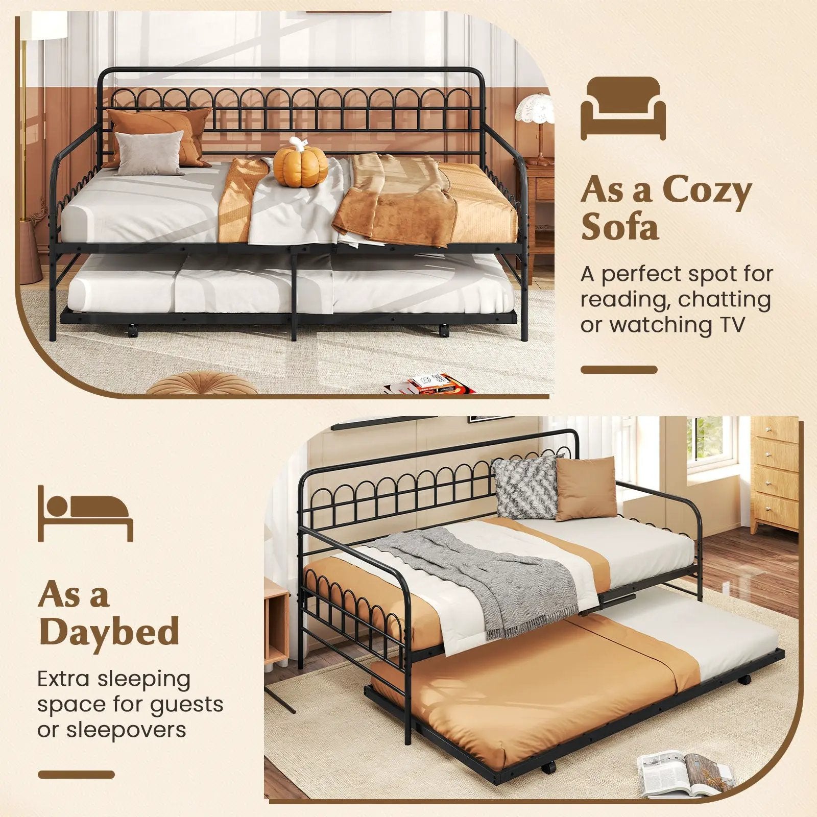 Twin Daybed with Curved Backrest and Armrests by DirectDeals