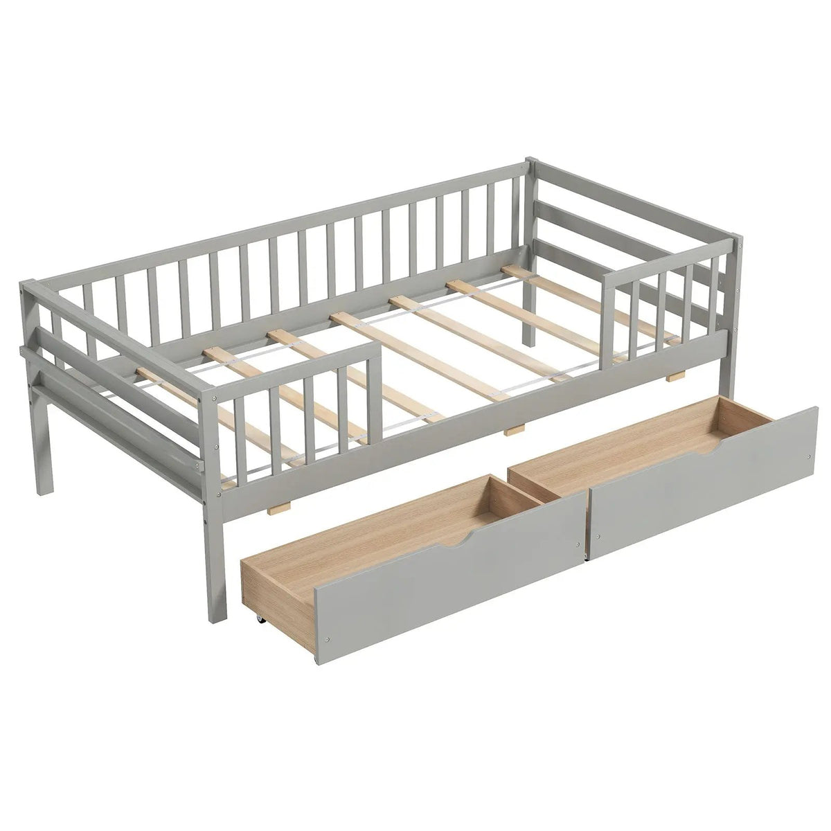 Twin Daybed with Fence and 2 Drawers Kids Bed for Boys & Girls, photo 3 of 9