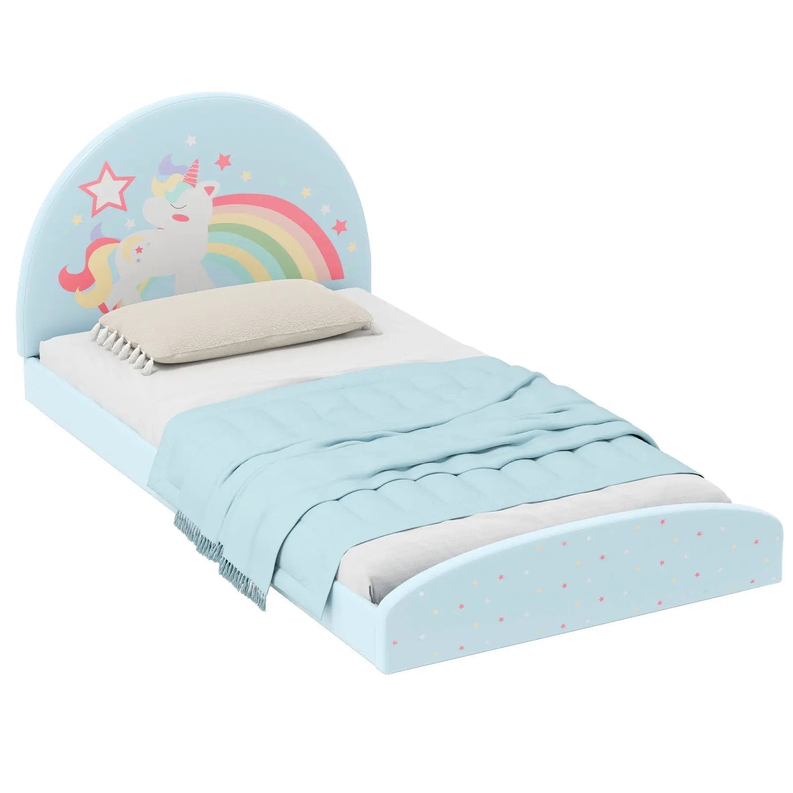 Twin Floor Bed Frame Upholstered Twin Size Kids Floor Bed with 210D Oxford Cloth Floor Mat by DirectDeals