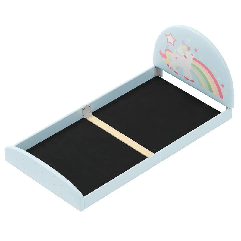 Twin Floor Bed Frame Upholstered Twin Size Kids Floor Bed with 210D Oxford Cloth Floor Mat by DirectDeals