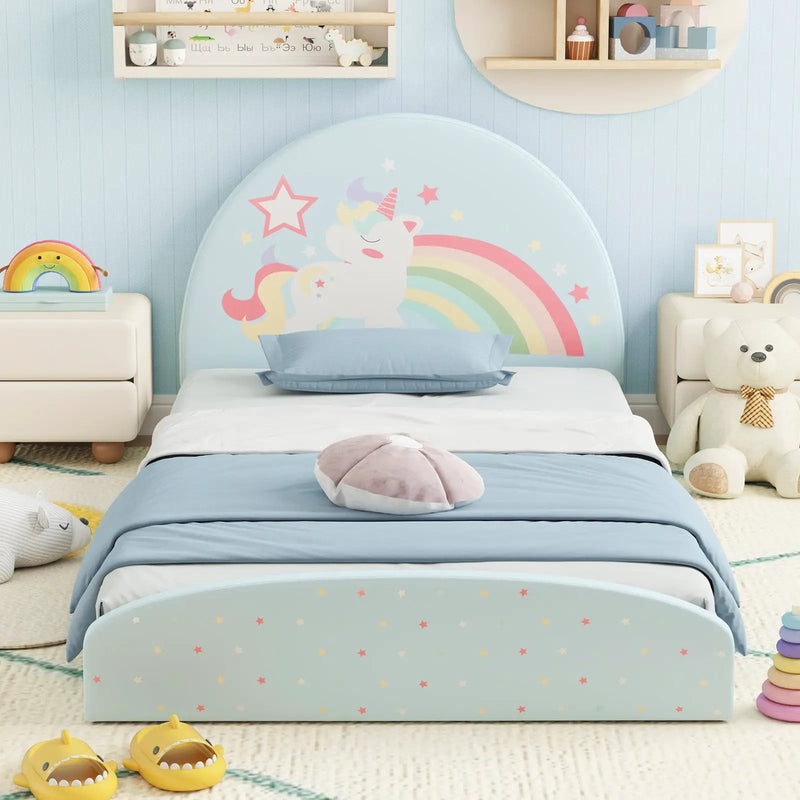 Twin Floor Bed Frame Upholstered Twin Size Kids Floor Bed with 210D Oxford Cloth Floor Mat by DirectDeals
