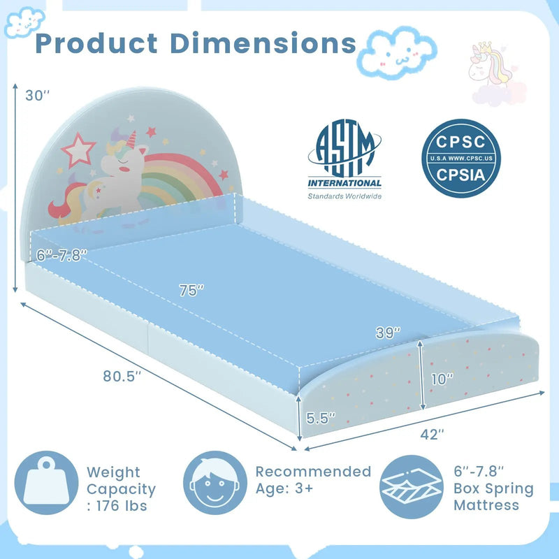 Twin Floor Bed Frame Upholstered Twin Size Kids Floor Bed with 210D Oxford Cloth Floor Mat by DirectDeals