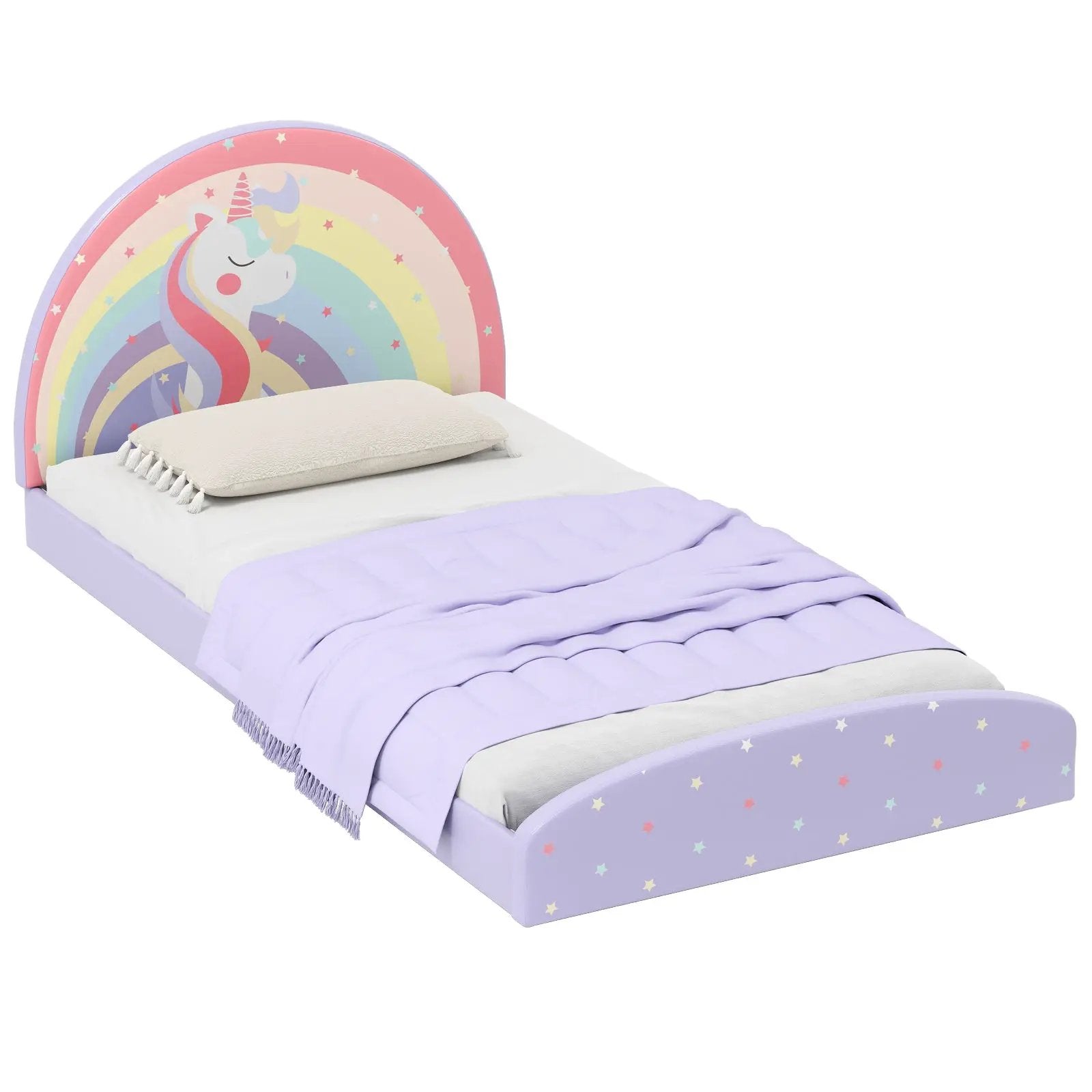 Twin Floor Bed Frame Upholstered Twin Size Kids Floor Bed with 210D Oxford Cloth Floor Mat by DirectDeals