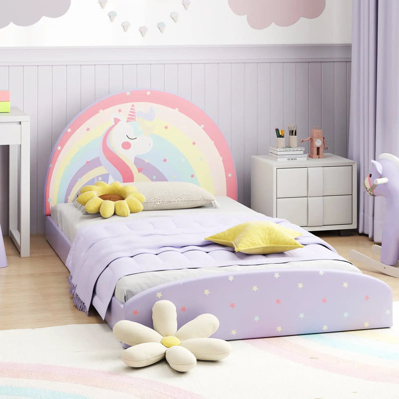 Twin Floor Bed Frame Upholstered Twin Size Kids Floor Bed with 210D Oxford Cloth Floor Mat by DirectDeals