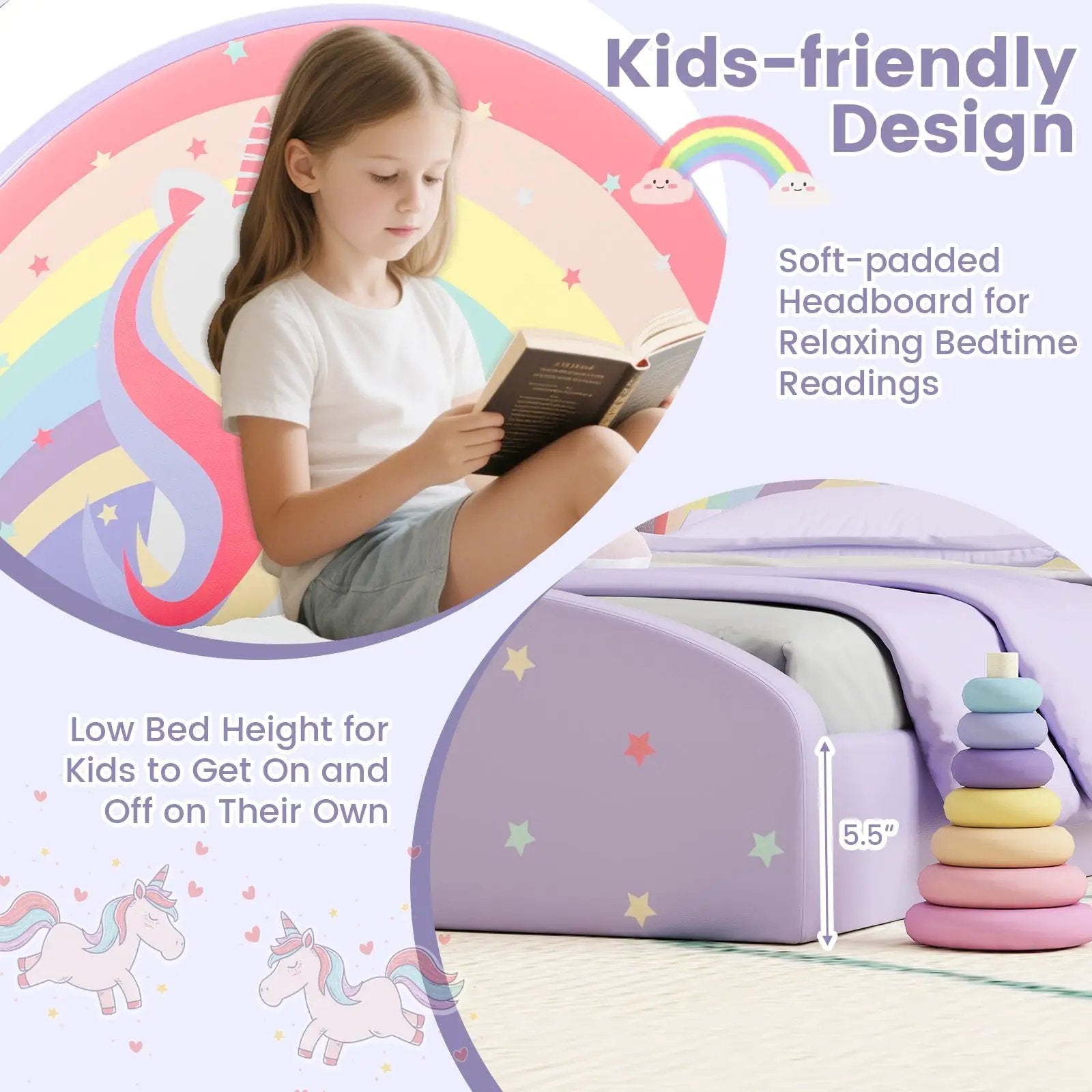 Twin Floor Bed Frame Upholstered Twin Size Kids Floor Bed with 210D Oxford Cloth Floor Mat by DirectDeals
