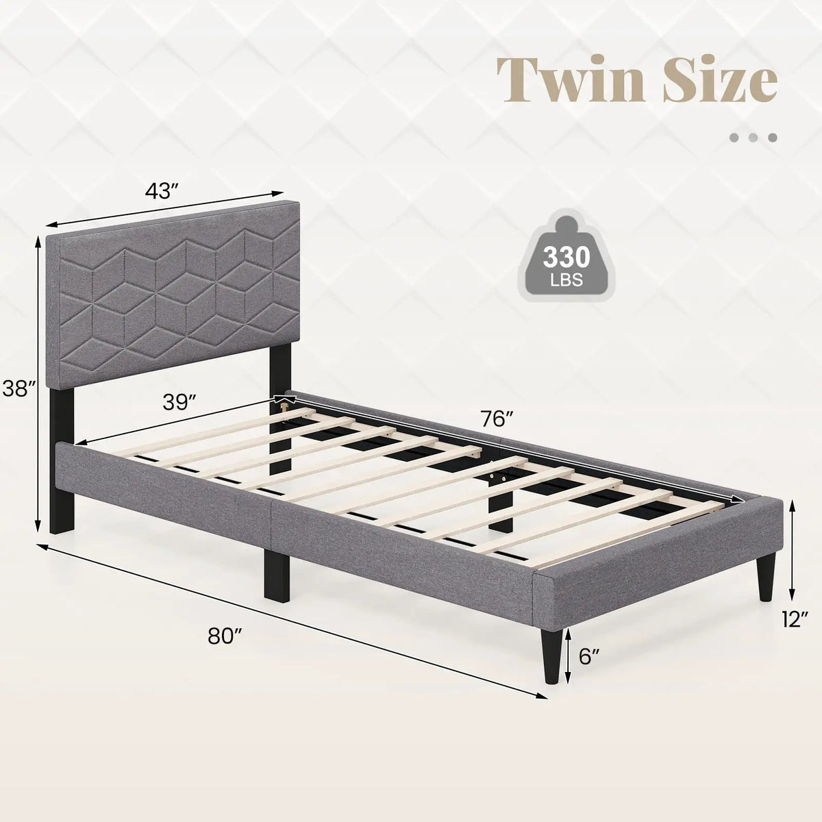 Twin/Full/Queen Size Bed Frame Modern Platform Bed with Linen Fabric Upholstered Headboard, photo 12 of 24