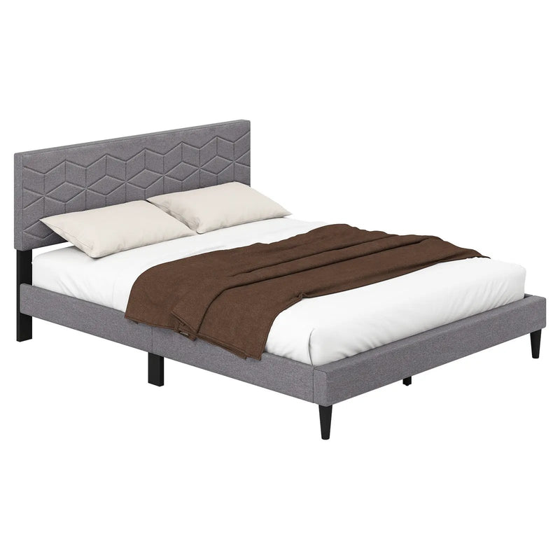 Twin/Full/Queen Size Bed Frame Modern Platform Bed with Linen Fabric Upholstered Headboard by DirectDeals