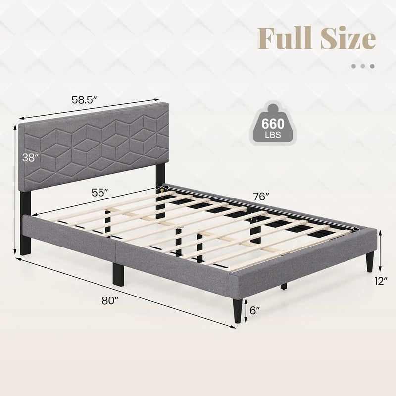 Twin/Full/Queen Size Bed Frame Modern Platform Bed with Linen Fabric Upholstered Headboard by DirectDeals