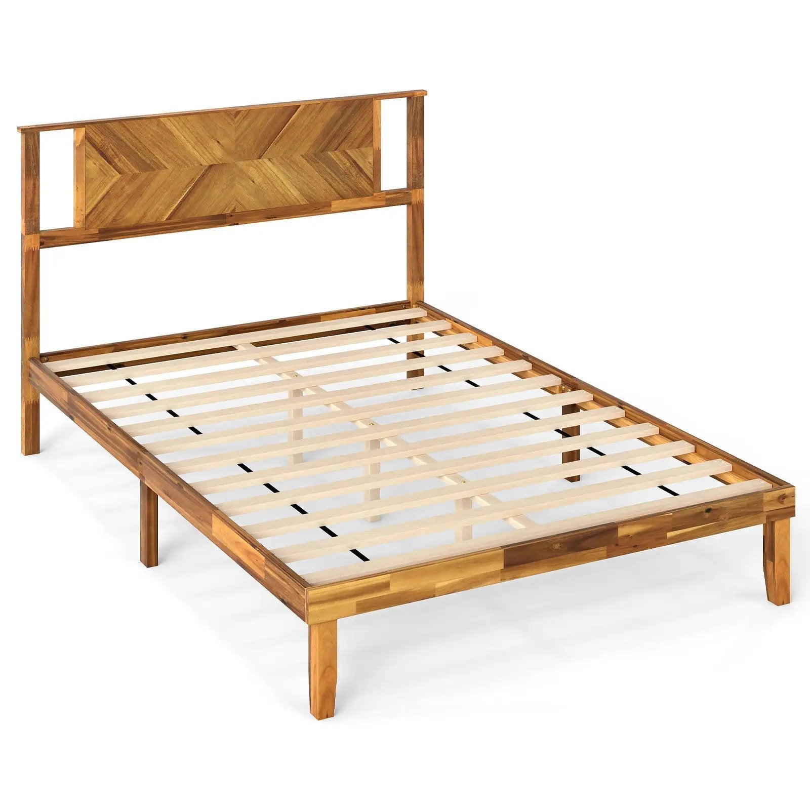 Twin/Full/Queen Size Bed Frame Mid-Century Acacia Wood Platform Bed with Headboard by DirectDeals