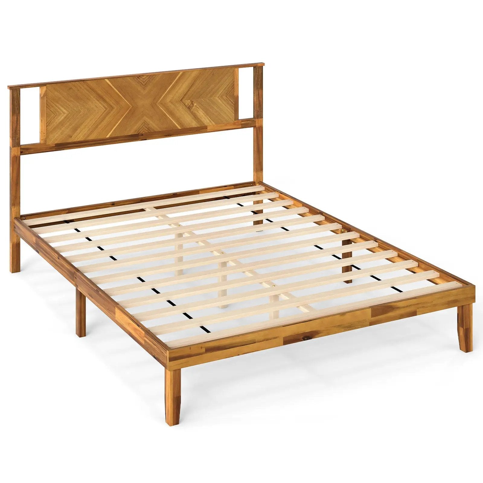 Twin/Full/Queen Size Bed Frame Mid-Century Acacia Wood Platform Bed with Headboard by DirectDeals