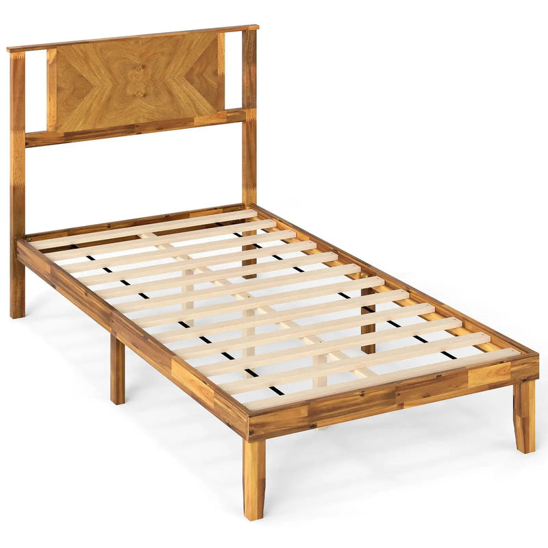 Twin/Full/Queen Size Bed Frame Mid-Century Acacia Wood Platform Bed with Headboard by DirectDeals