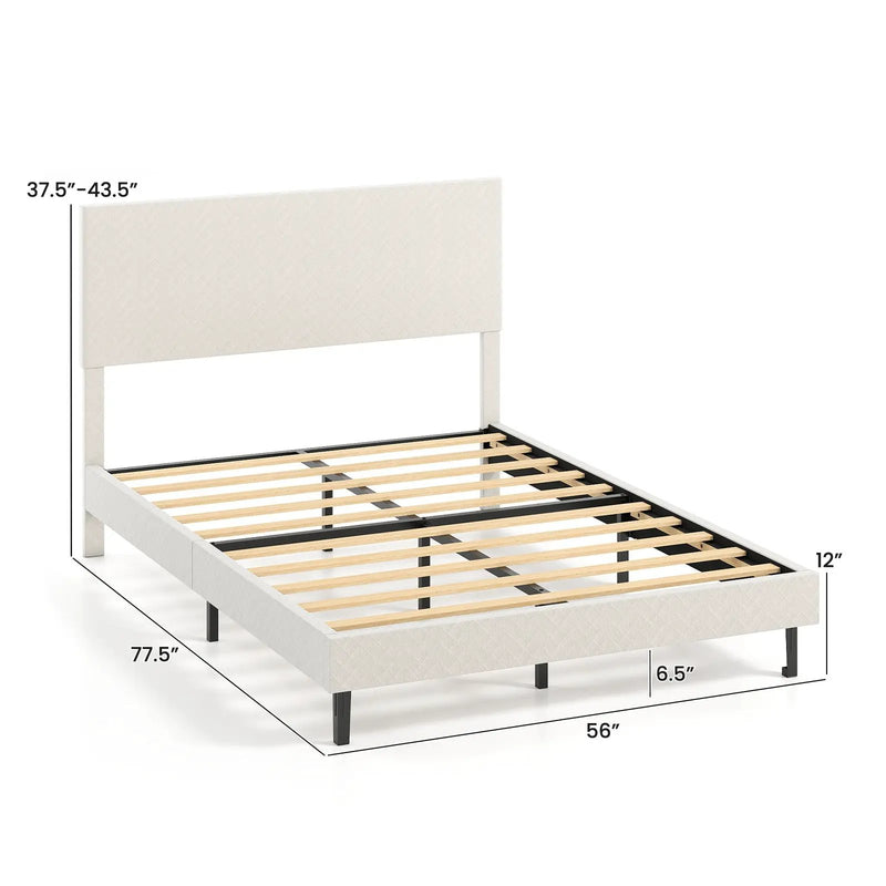 Twin/Full/Queen Size Velvet Bed Frame Upholstered Platform Bed with Chevron Headboard Beige by DirectDeals