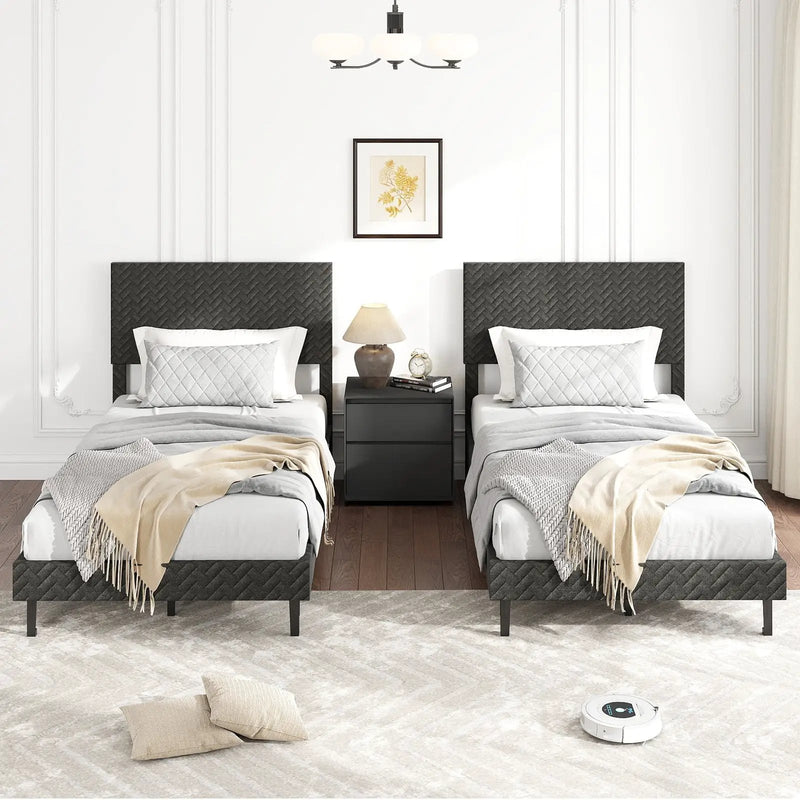 Twin/Full/Queen Size Velvet Bed Frame Upholstered Platform Bed with Chevron Headboard Gray by DirectDeals