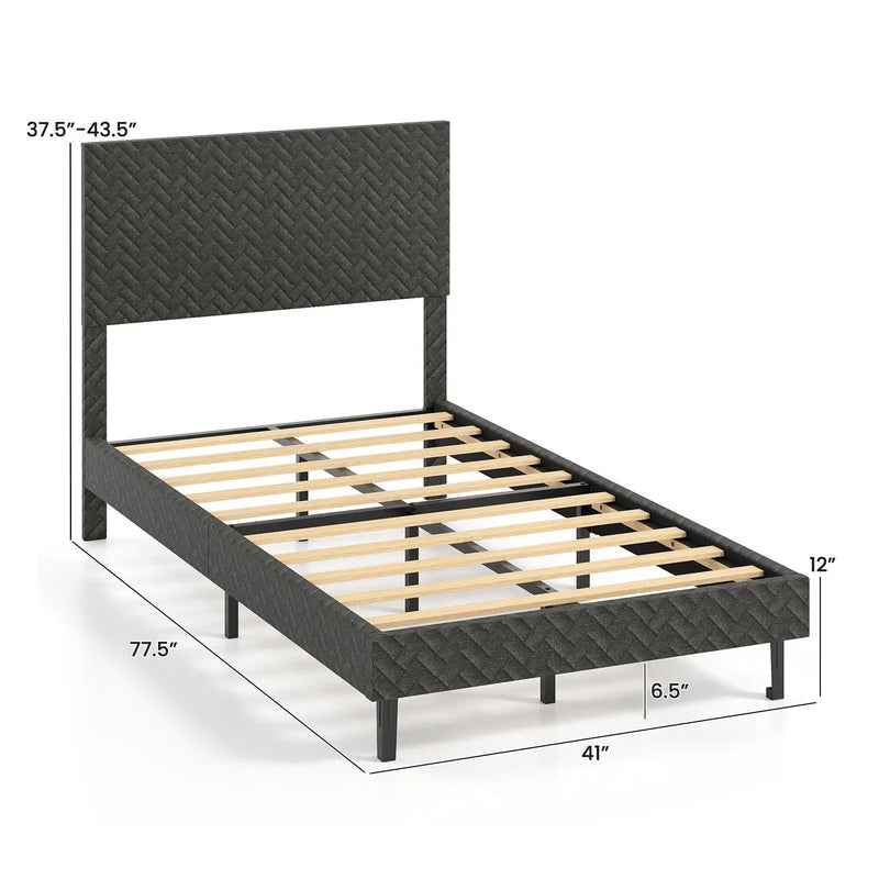 Twin/Full/Queen Size Velvet Bed Frame Upholstered Platform Bed with Chevron Headboard Gray by DirectDeals