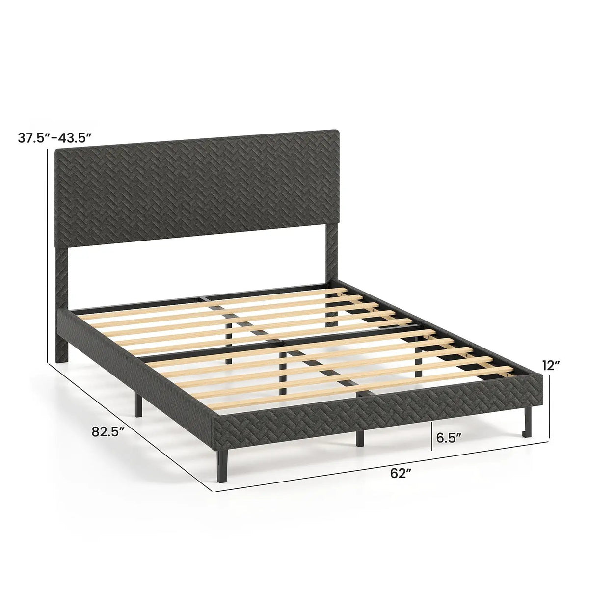 Twin/Full/Queen Size Velvet Bed Frame Upholstered Platform Bed with Chevron Headboard Gray, photo 11 of 24