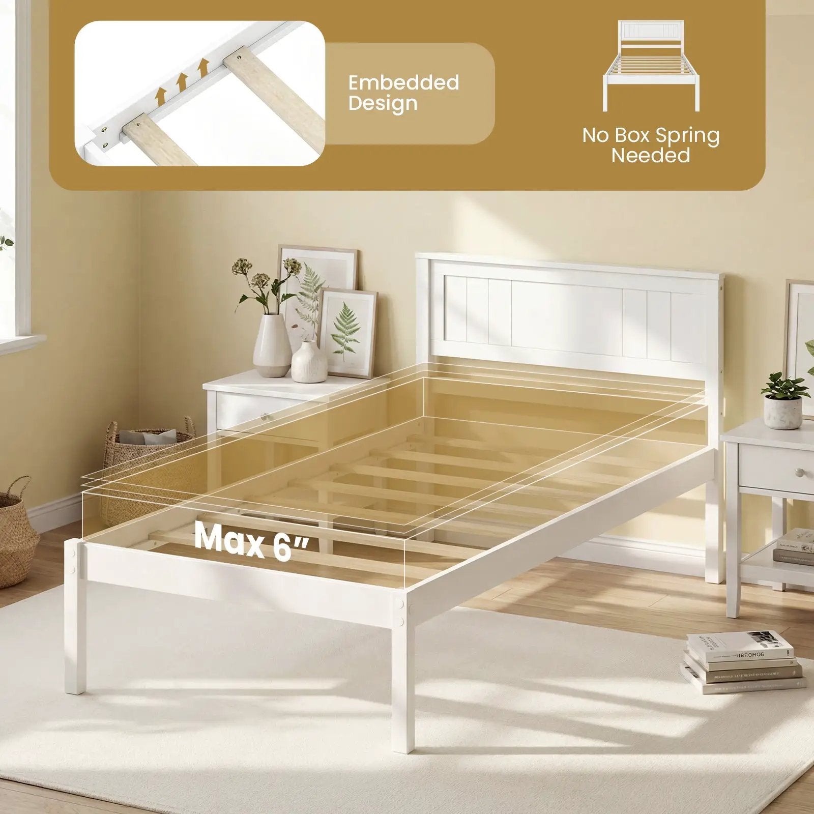 Twin/Full/Queen Size Sturdy Wooden Bed Frame with Headboard and Slat Support by DirectDeals
