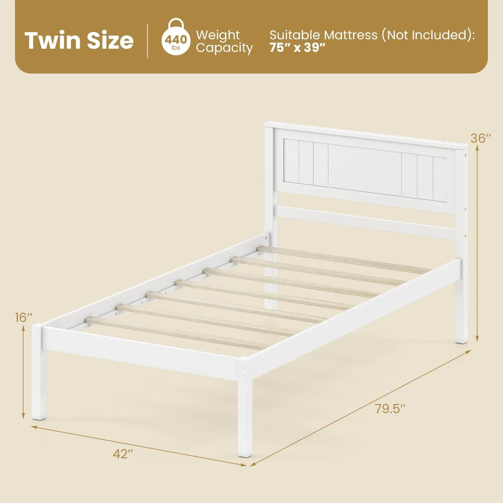 Twin/Full/Queen Size Sturdy Wooden Bed Frame with Headboard and Slat Support by DirectDeals