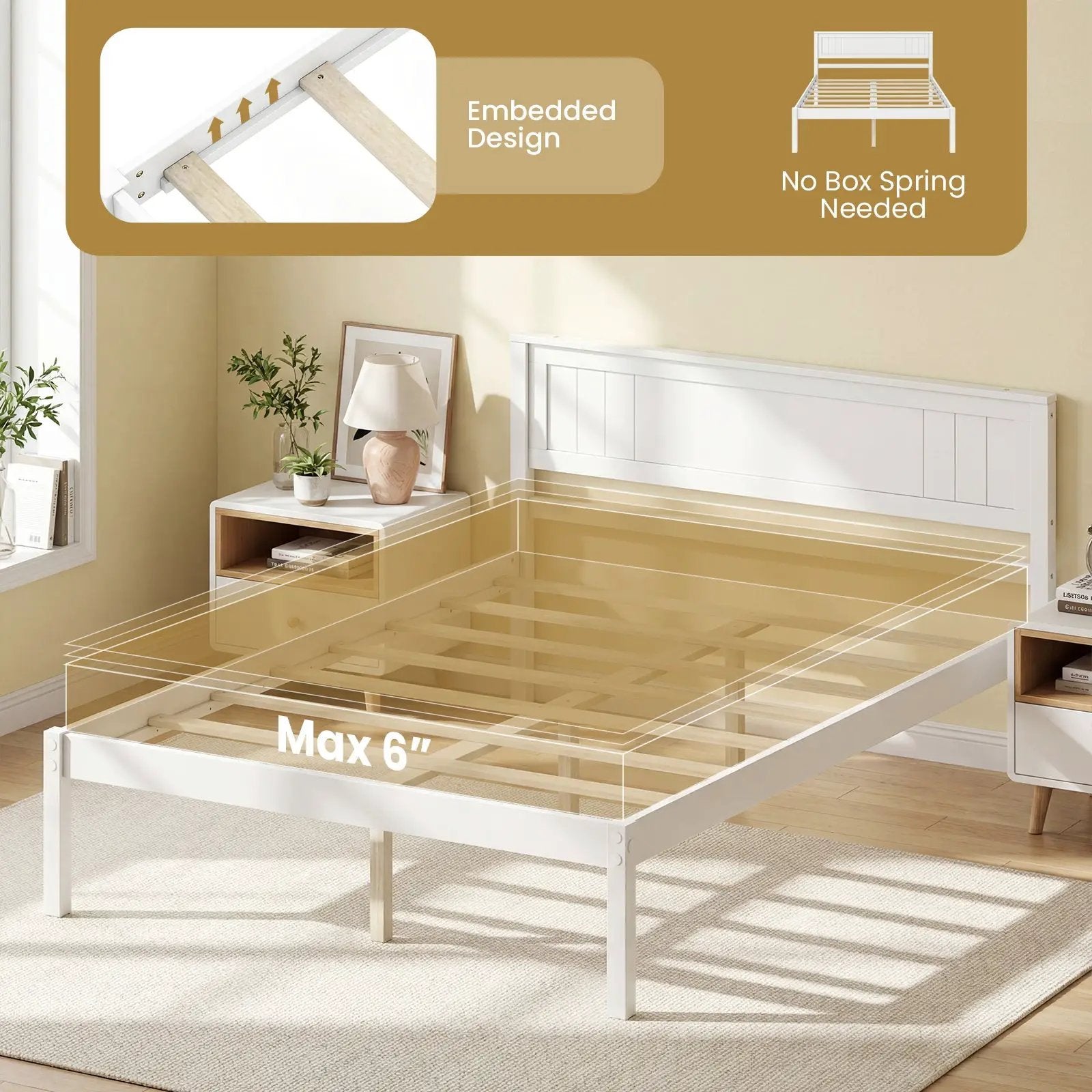 Twin/Full/Queen Size Sturdy Wooden Bed Frame with Headboard and Slat Support by DirectDeals