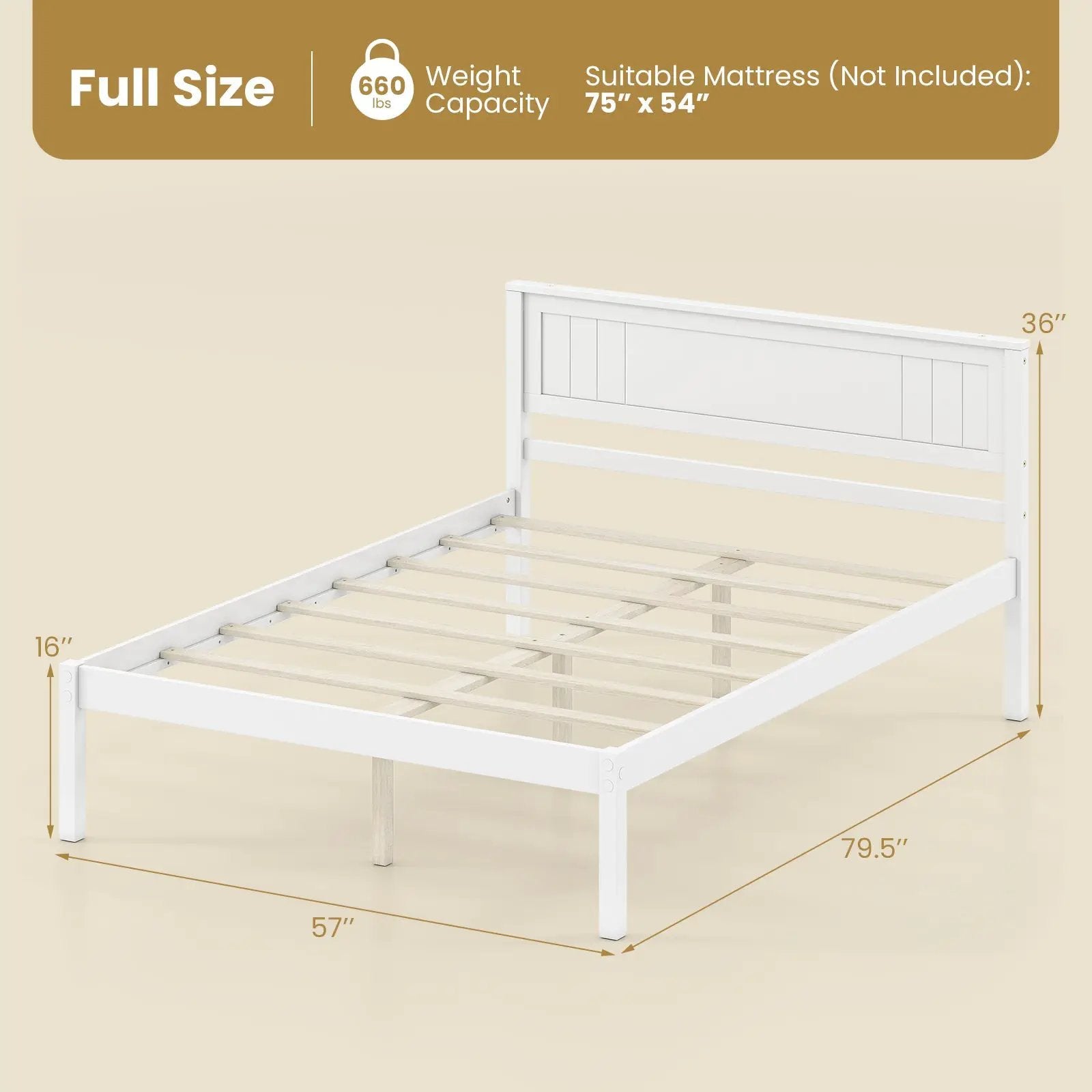 Twin/Full/Queen Size Sturdy Wooden Bed Frame with Headboard and Slat Support by DirectDeals