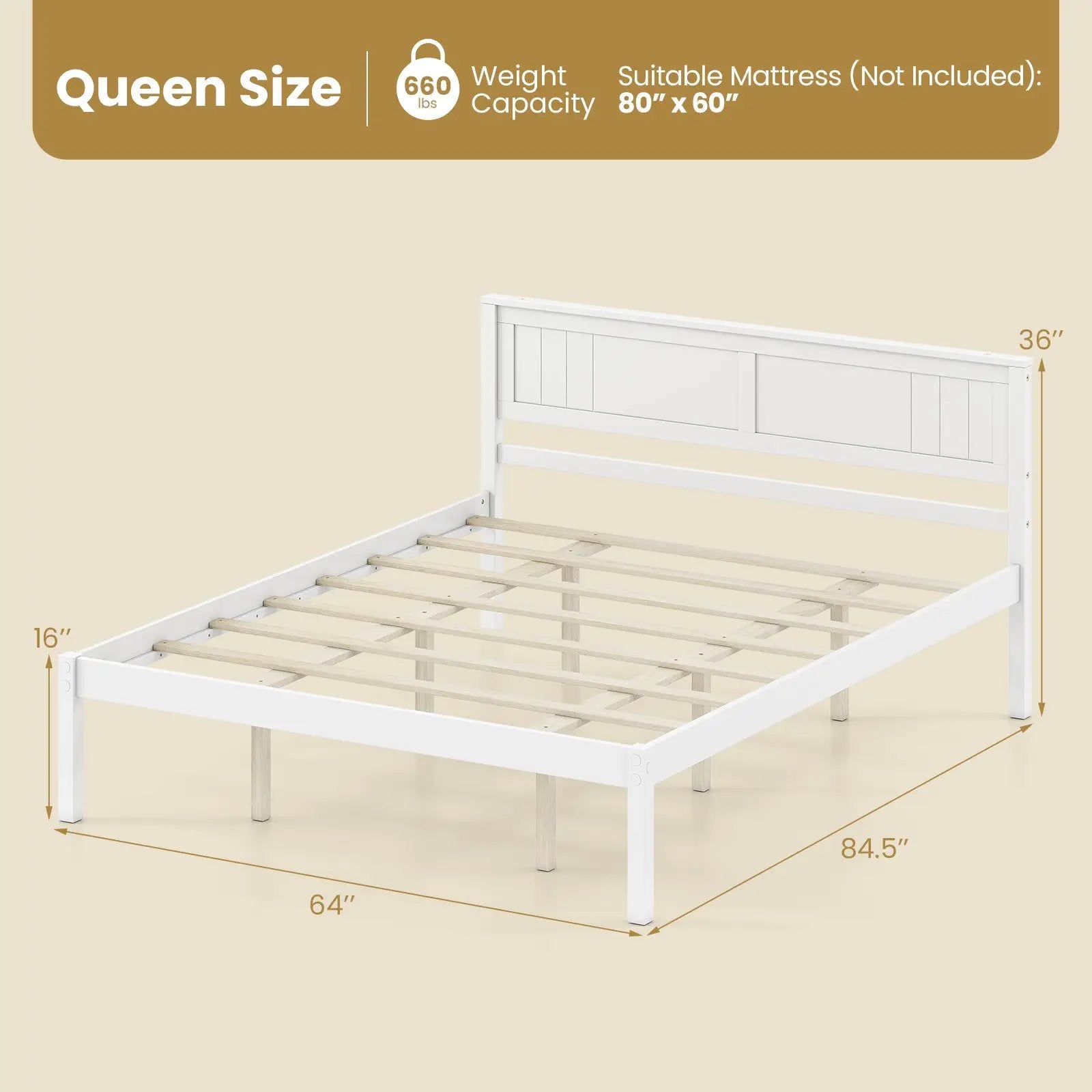 Twin/Full/Queen Size Sturdy Wooden Bed Frame with Headboard and Slat Support by DirectDeals
