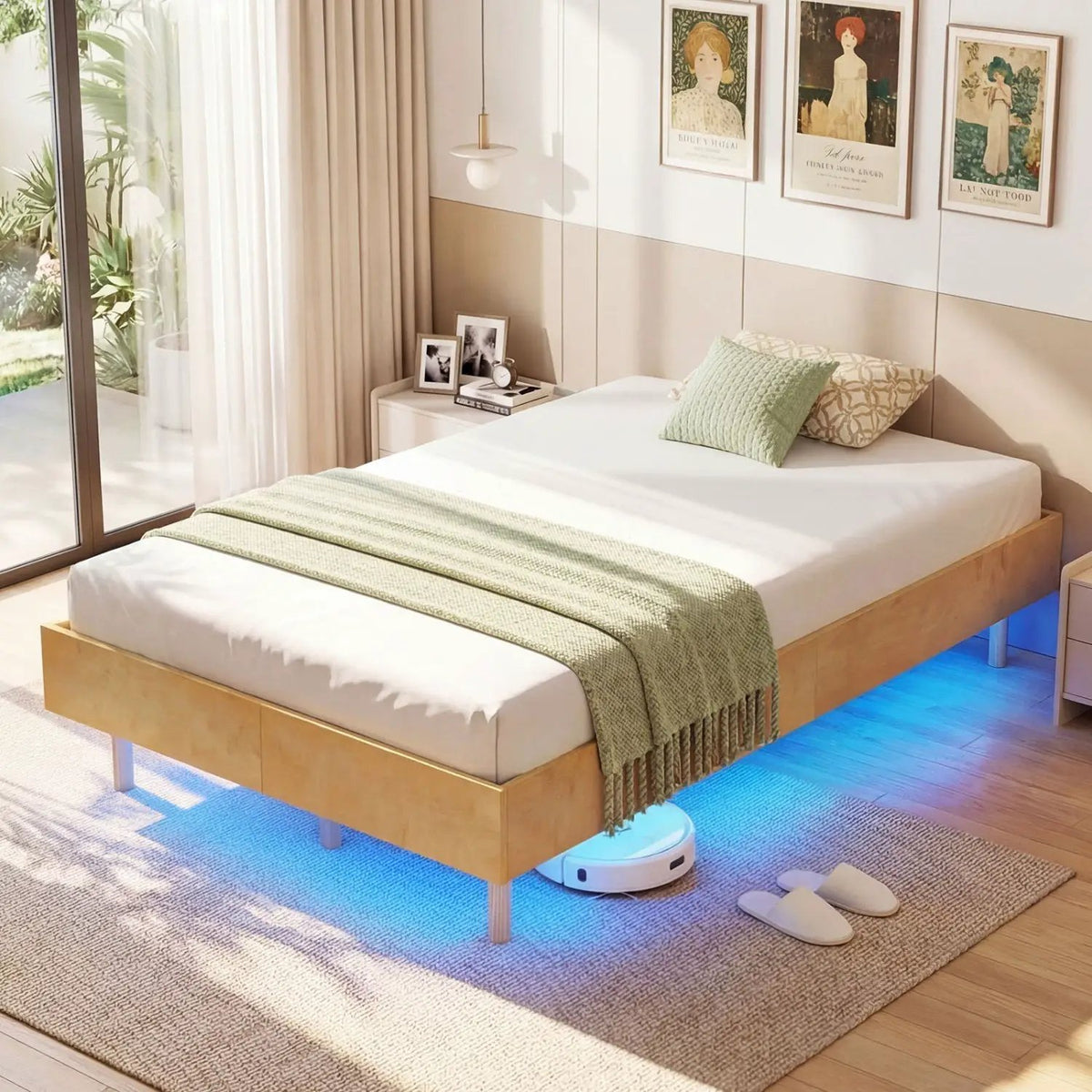Twin/Full/Queen Size Floating Bed Frame with LED Lights for Bedroom, photo 18 of 24