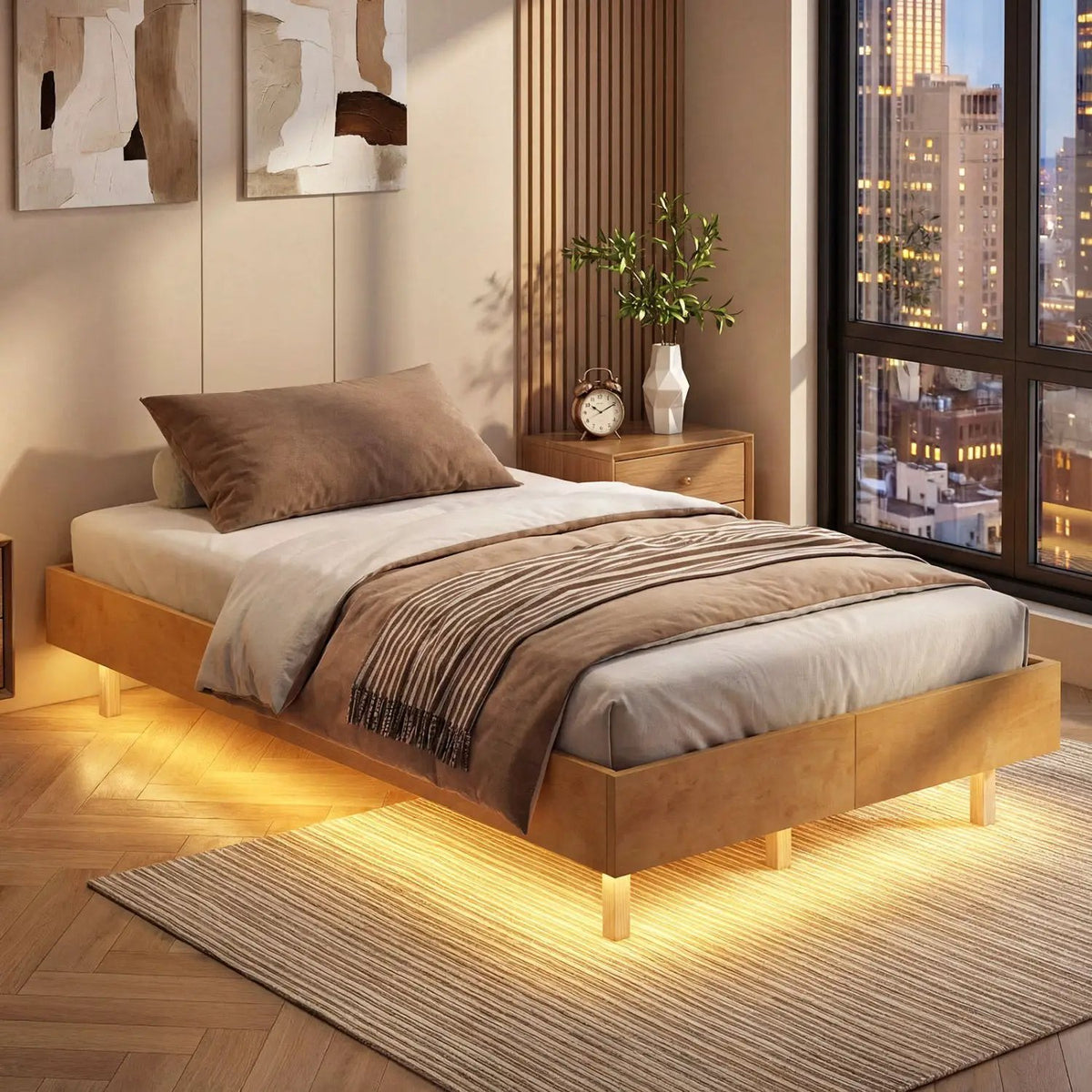 Twin/Full/Queen Size Floating Bed Frame with LED Lights for Bedroom, photo 20 of 24