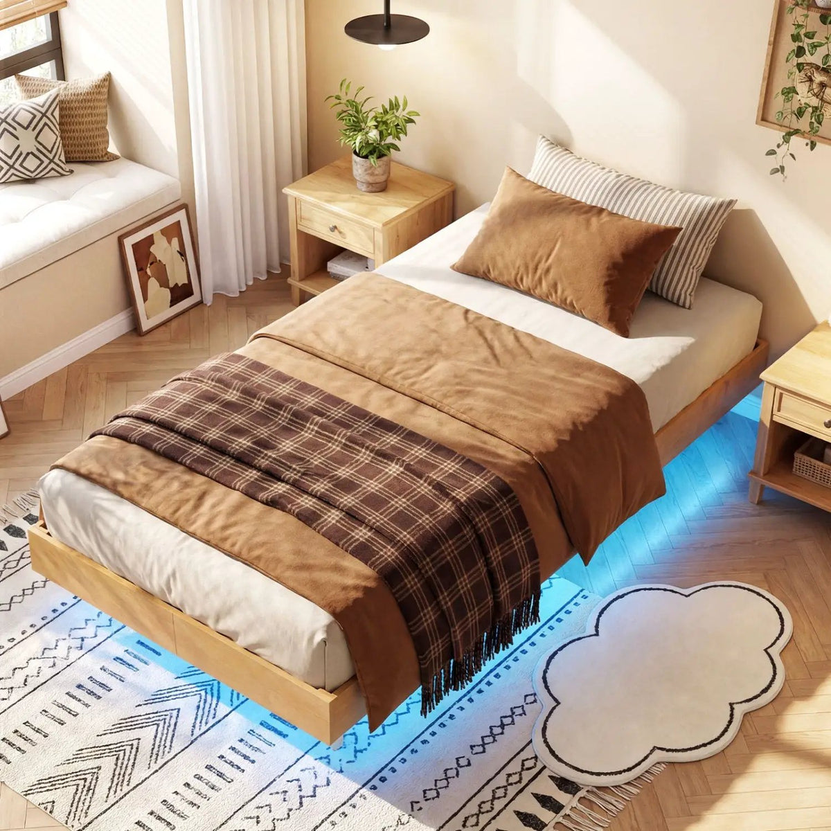 Twin/Full/Queen Size Floating Bed Frame with LED Lights for Bedroom, photo 21 of 24