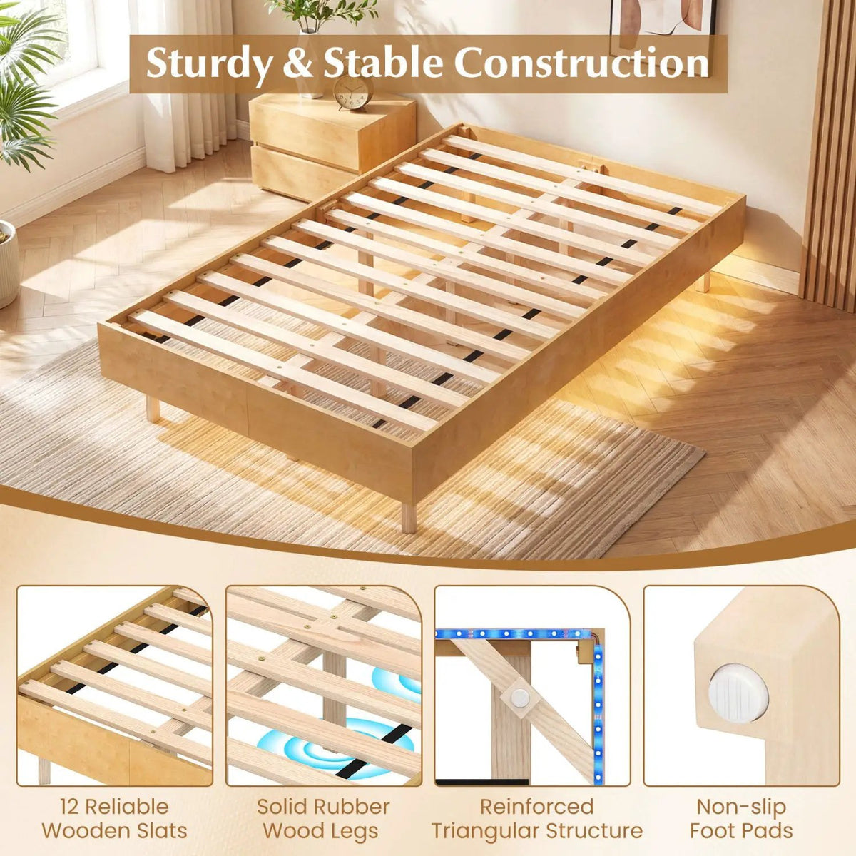Twin/Full/Queen Size Floating Bed Frame with LED Lights for Bedroom, photo 23 of 24