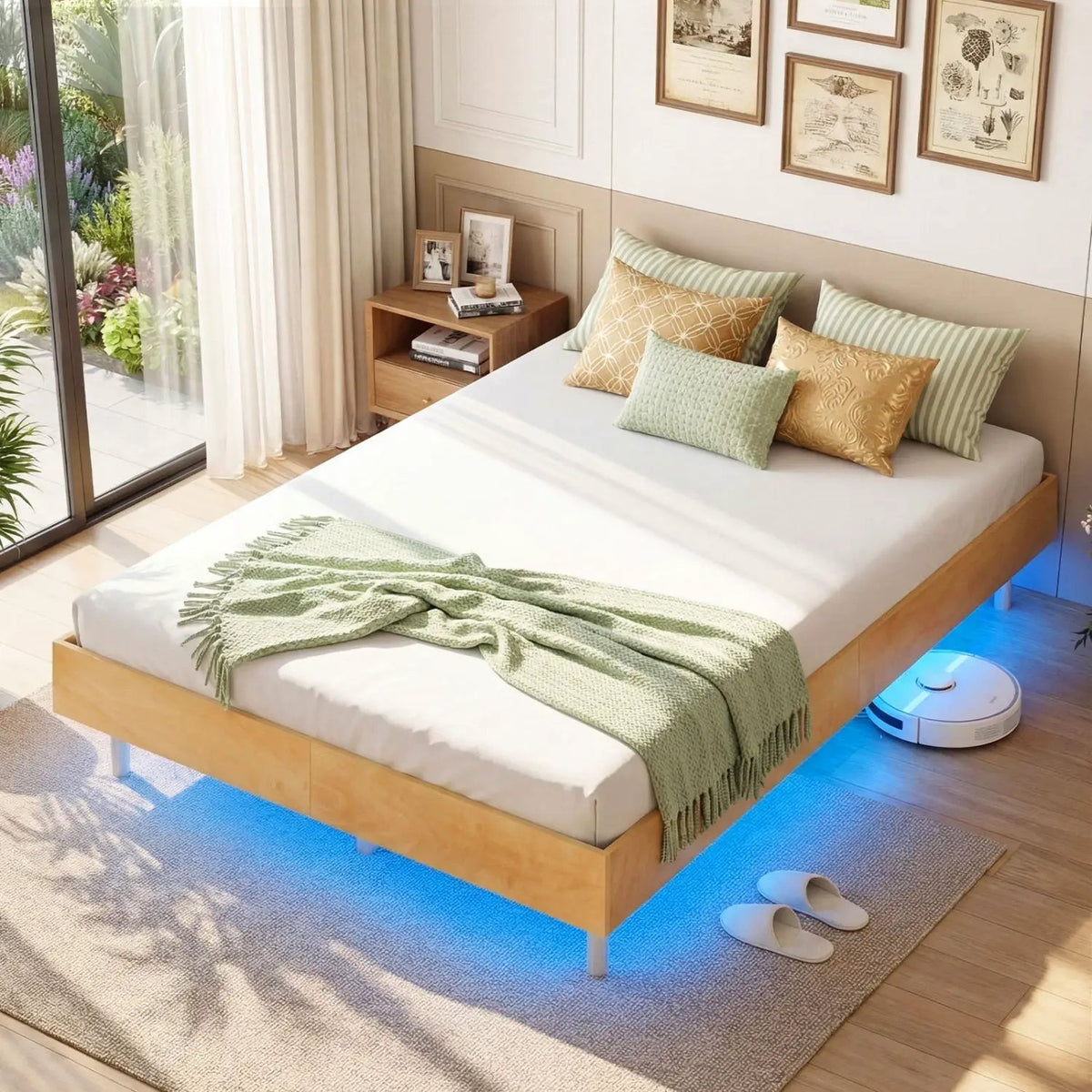 Twin/Full/Queen Size Floating Bed Frame with LED Lights for Bedroom, photo 4 of 24