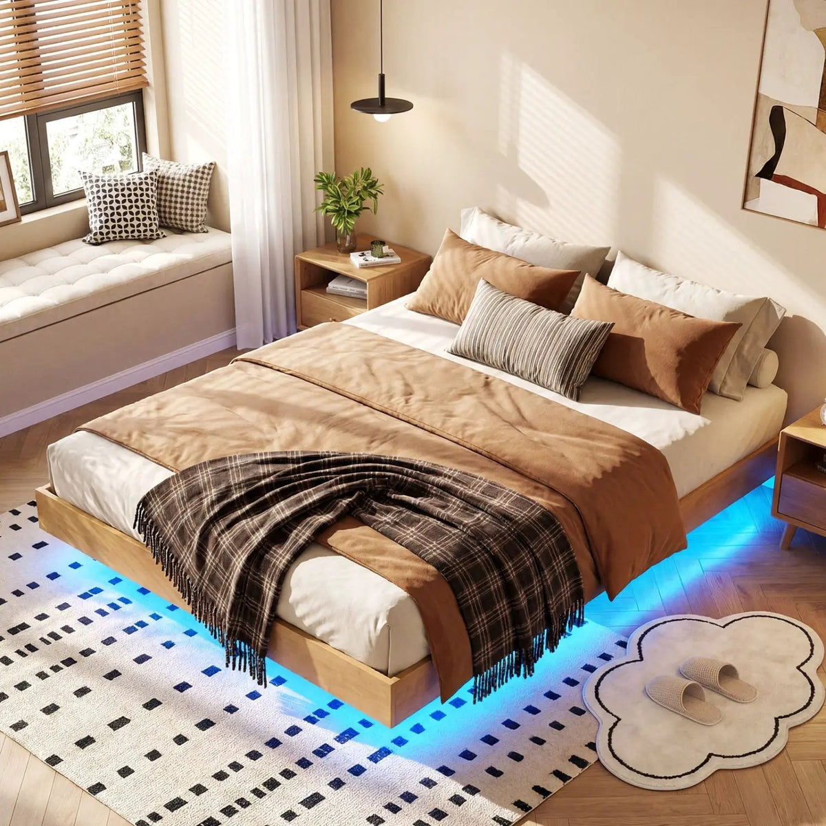 Twin/Full/Queen Size Floating Bed Frame with LED Lights for Bedroom, photo 7 of 24