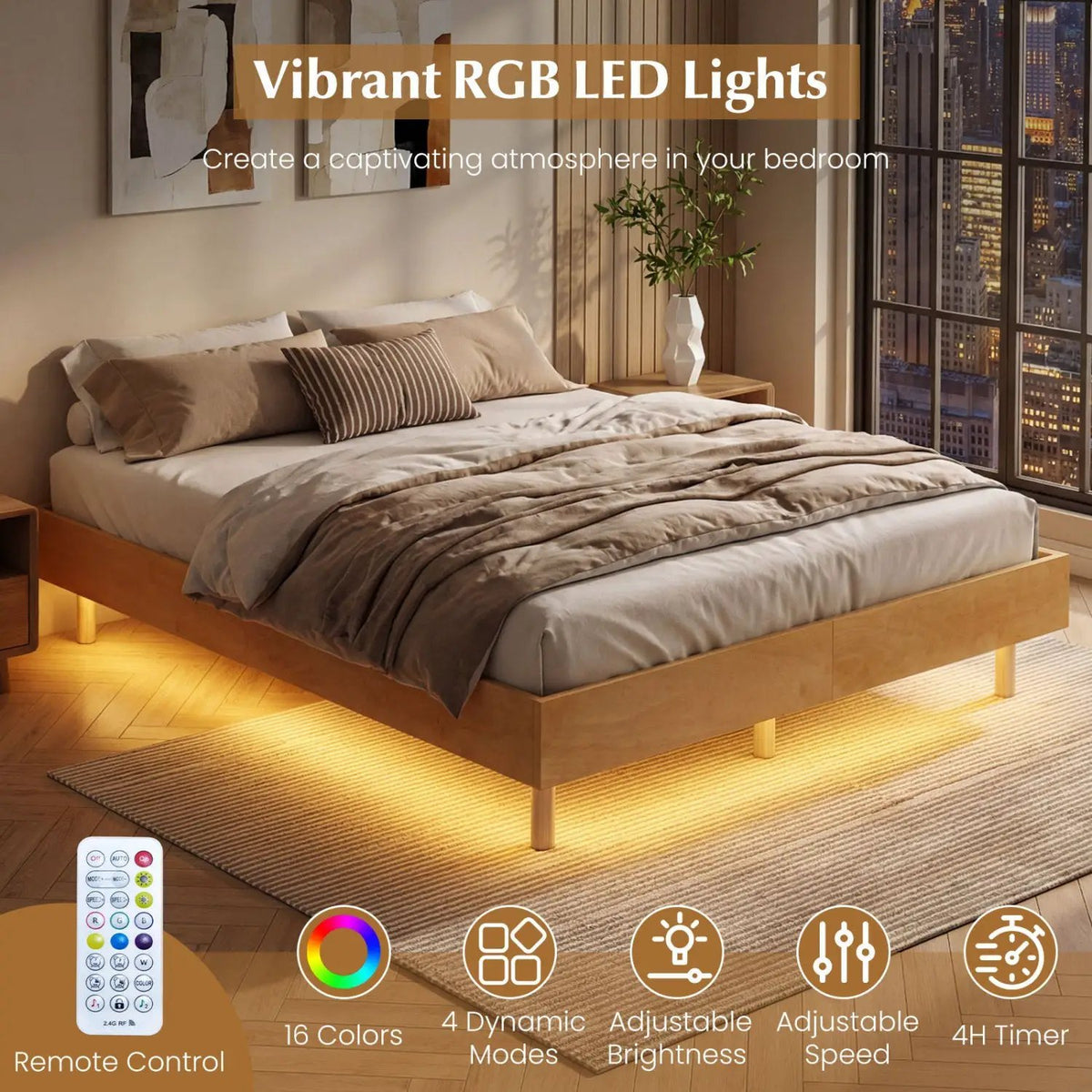 Twin/Full/Queen Size Floating Bed Frame with LED Lights for Bedroom, photo 8 of 24
