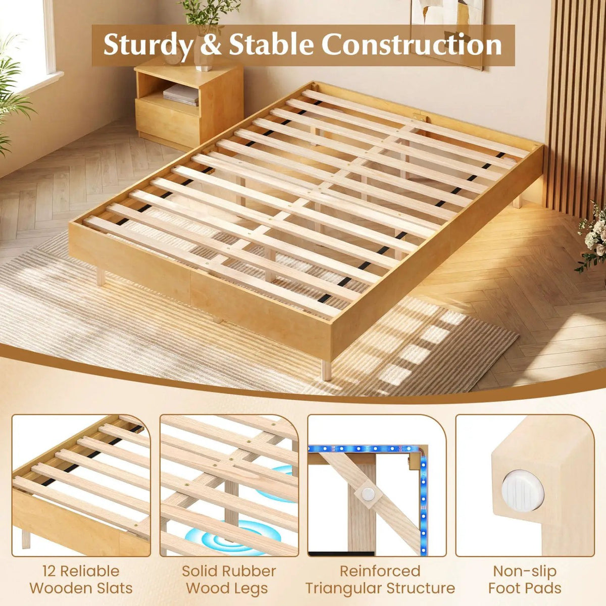 Twin/Full/Queen Size Floating Bed Frame with LED Lights for Bedroom, photo 9 of 24