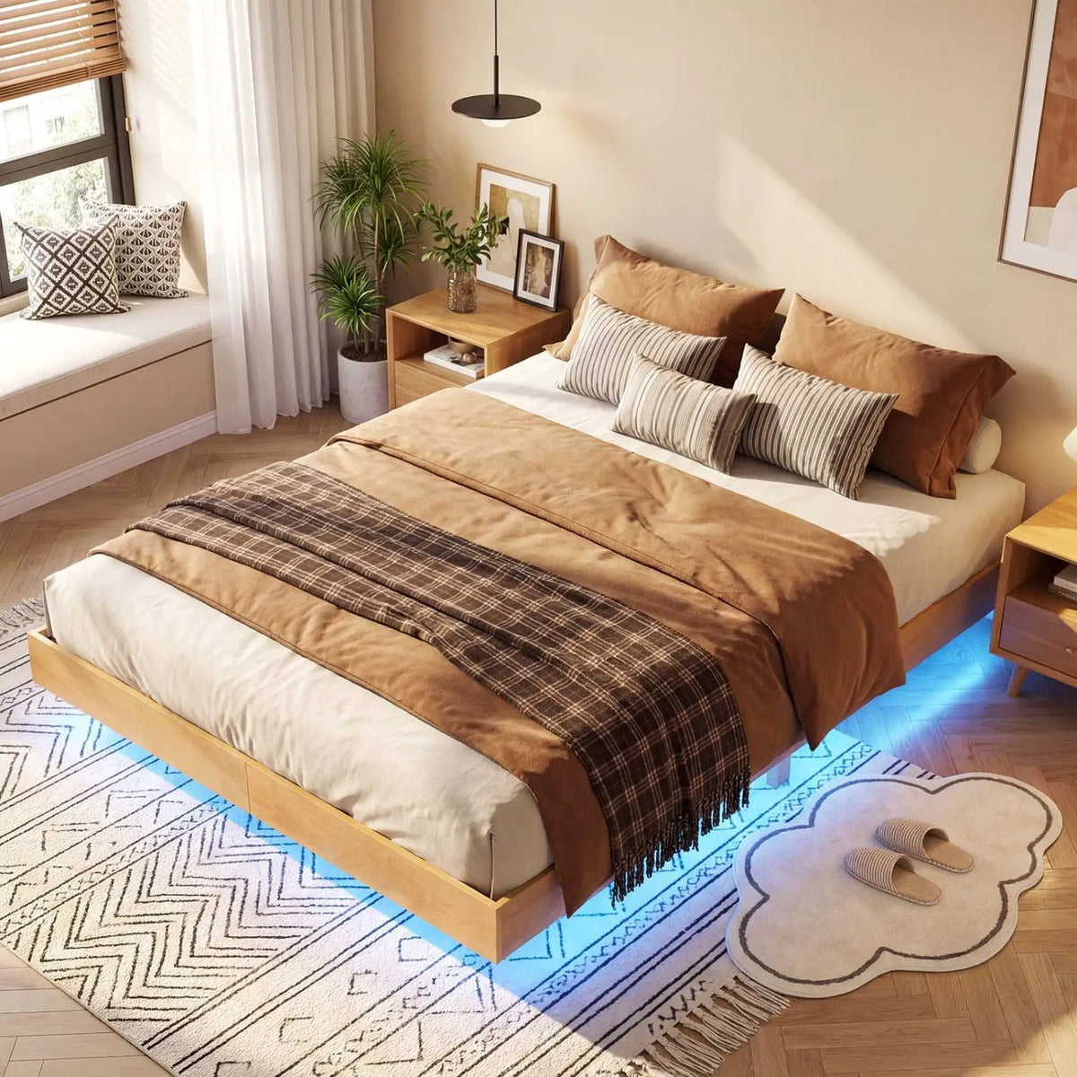 Twin/Full/Queen Size Floating Bed Frame with LED Lights for Bedroom, photo 14 of 24