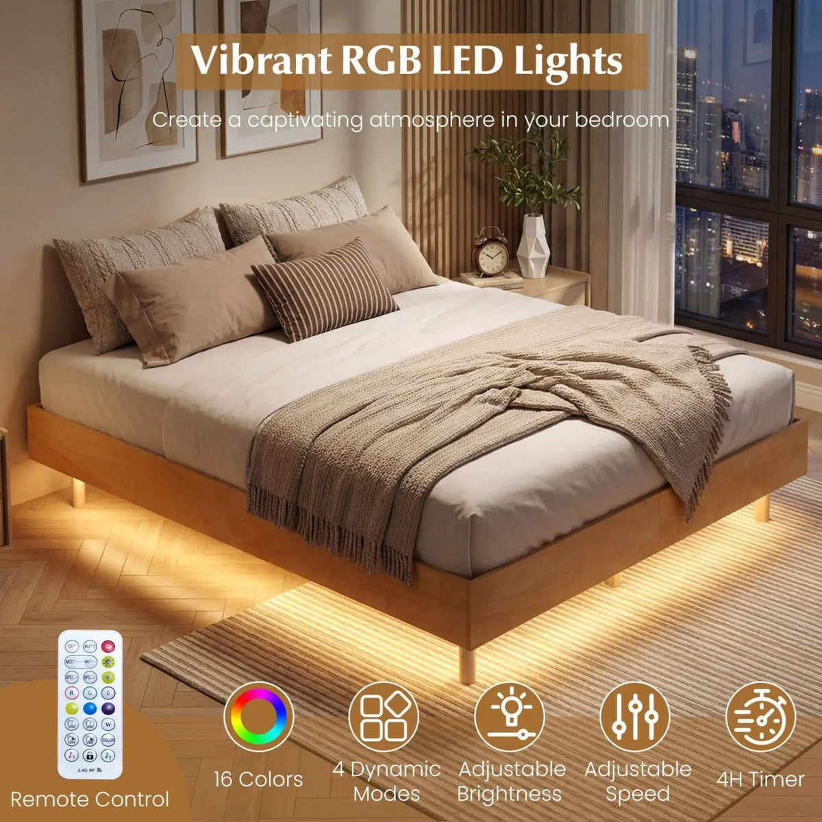 Twin/Full/Queen Size Floating Bed Frame with LED Lights for Bedroom, photo 15 of 24