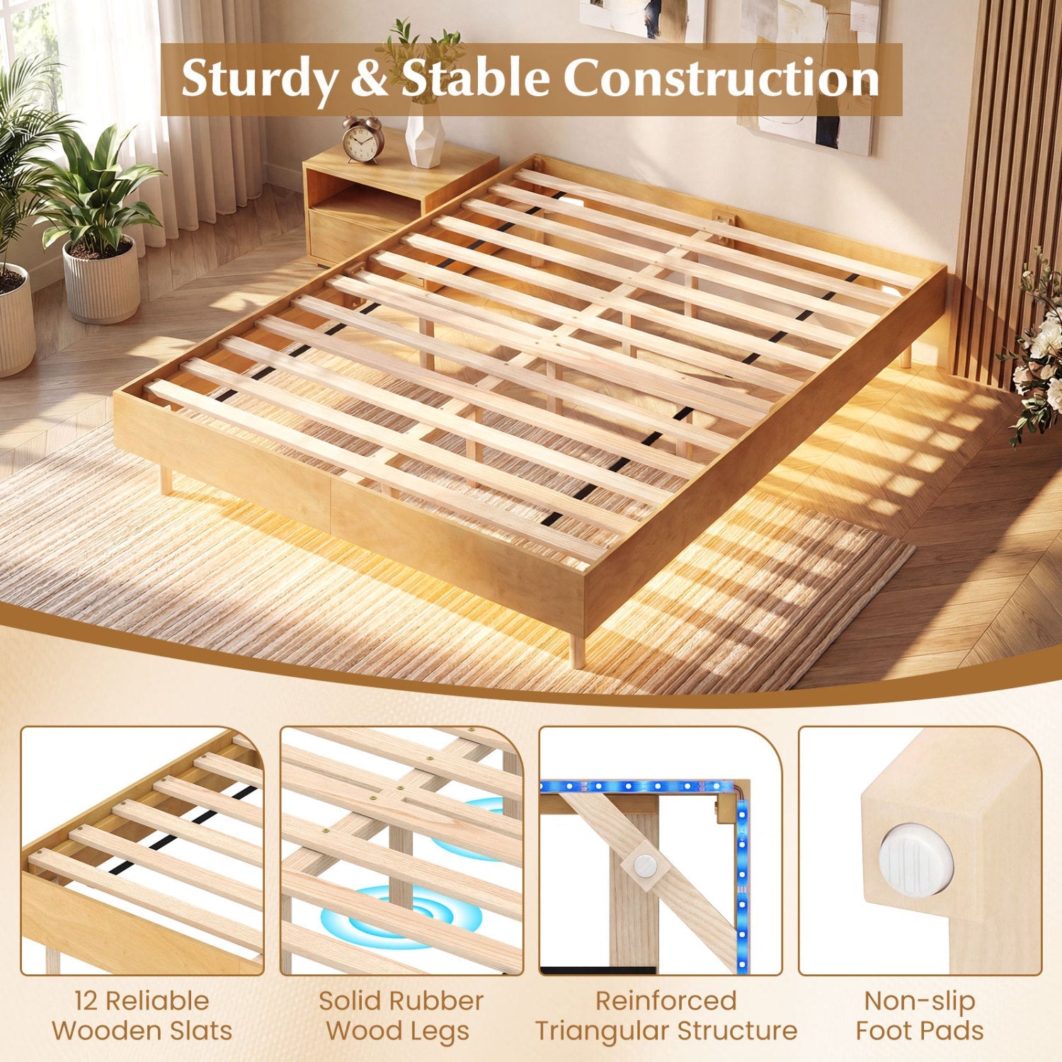 Twin/Full/Queen Size Floating Bed Frame with LED Lights for Bedroom by DirectDeals