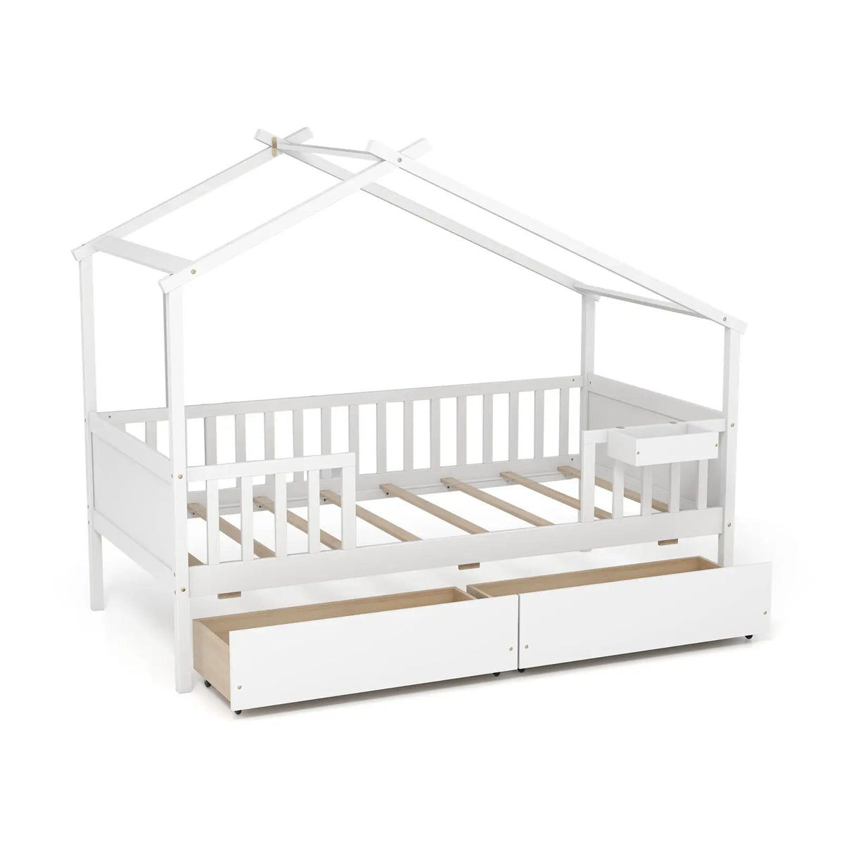 Twin House Bed with 2 Storage Drawers and Roof & Fence Rails, photo 12 of 16