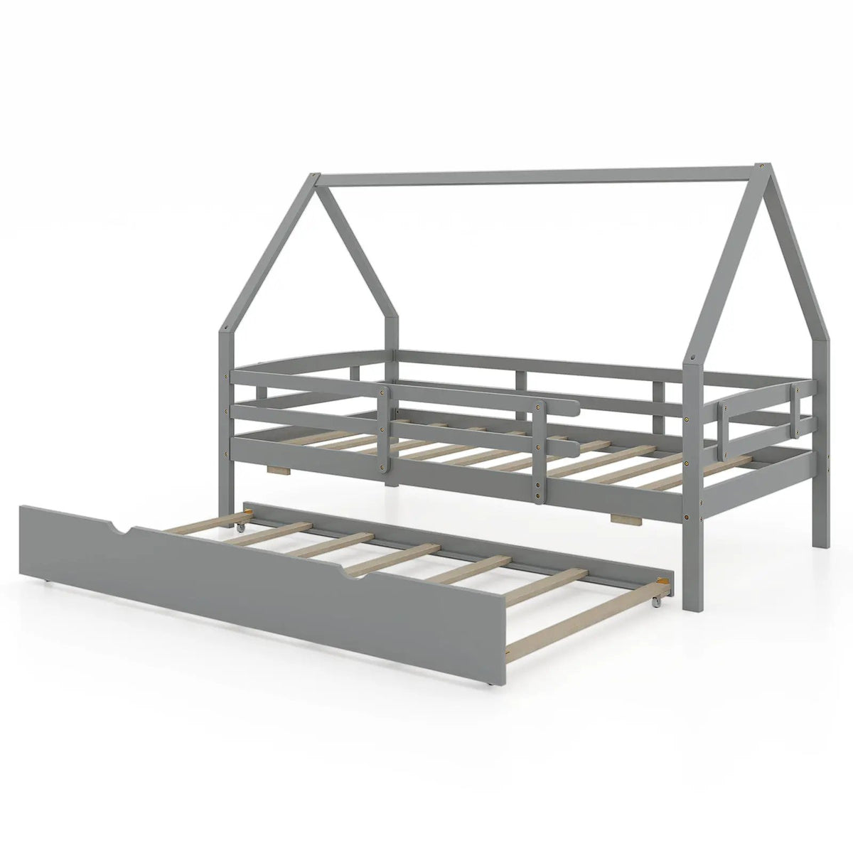 Twin House Bed with Trundle and Fence Rail, photo 3 of 9