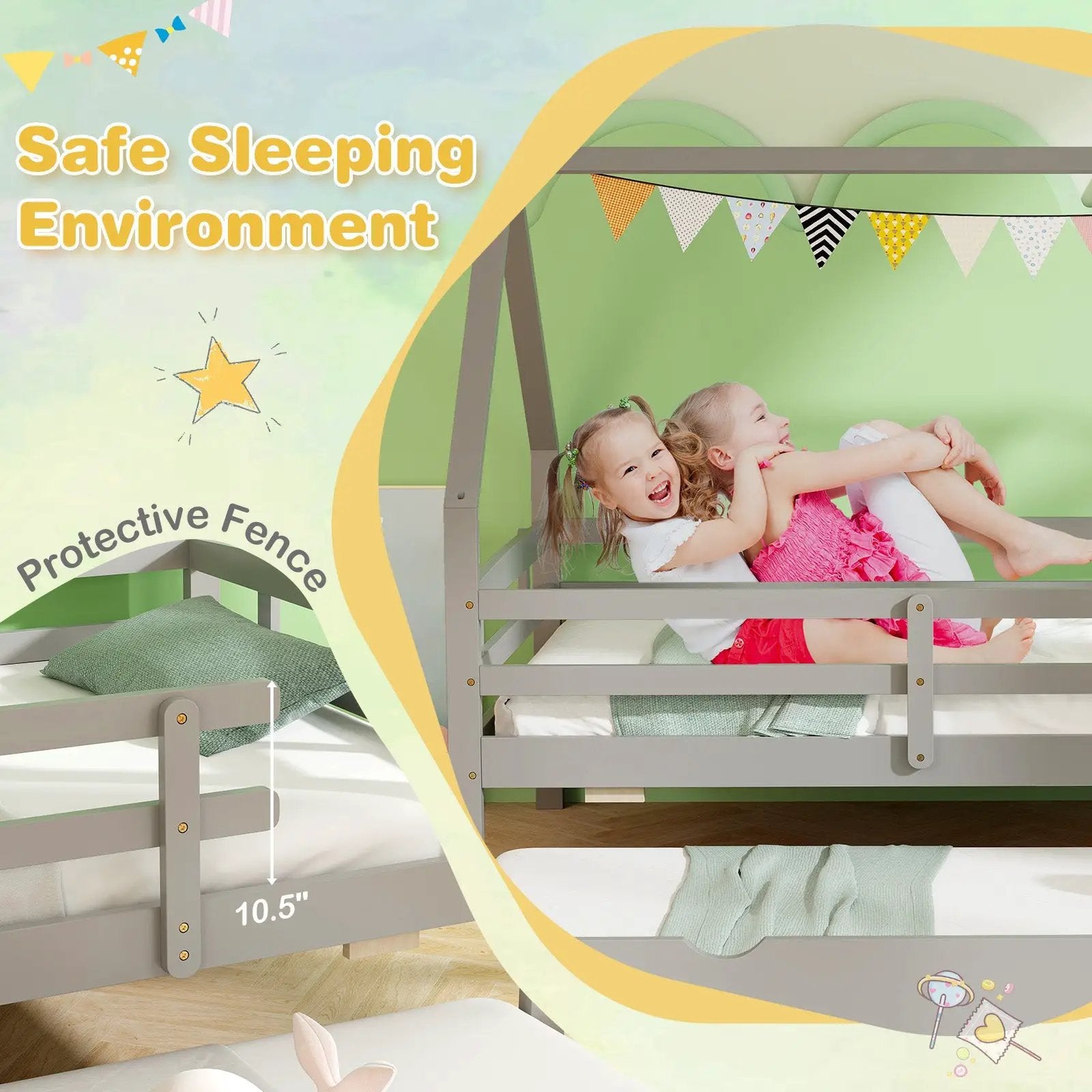 Twin House Bed with Trundle and Fence Rail by DirectDeals