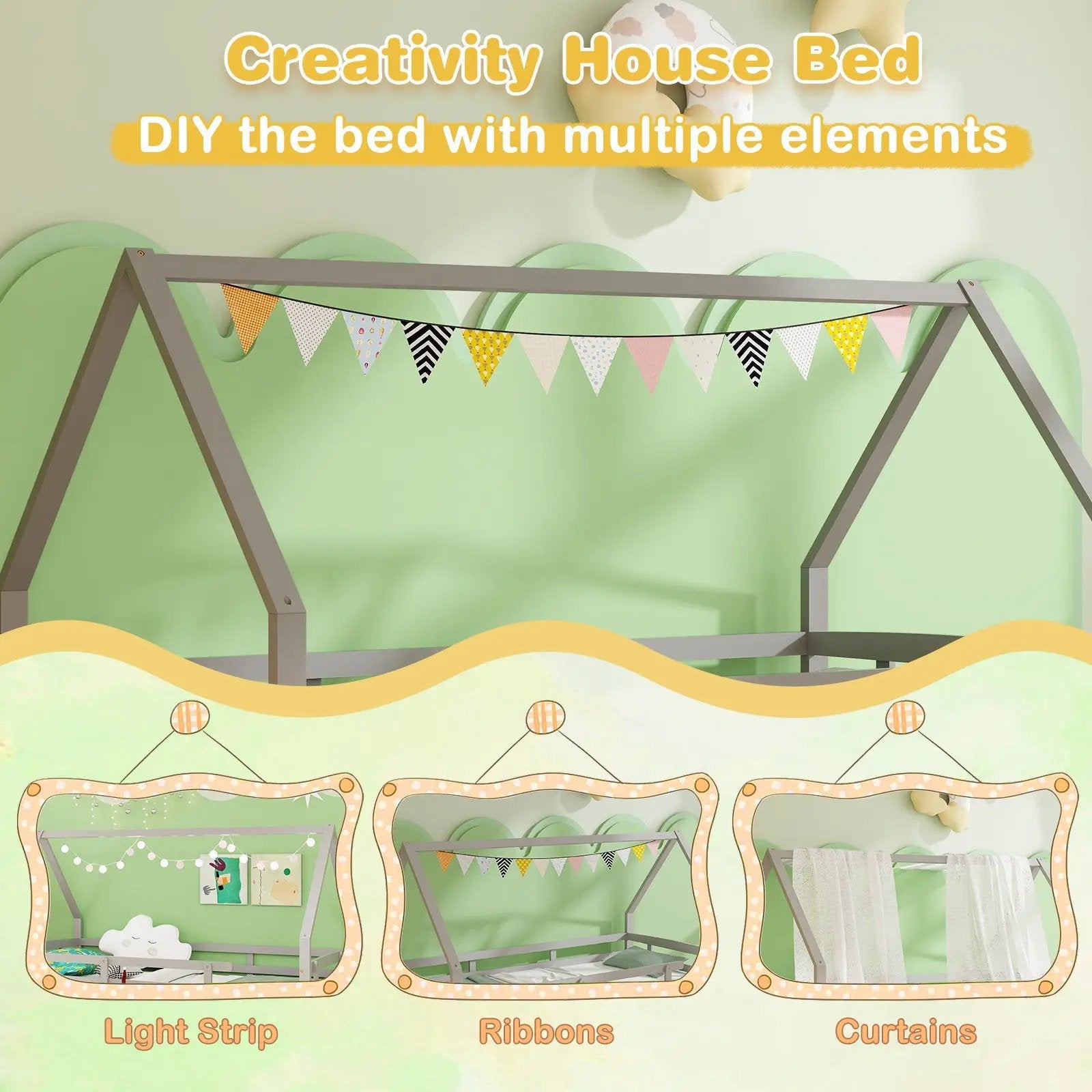 Twin House Bed with Trundle and Fence Rail by DirectDeals
